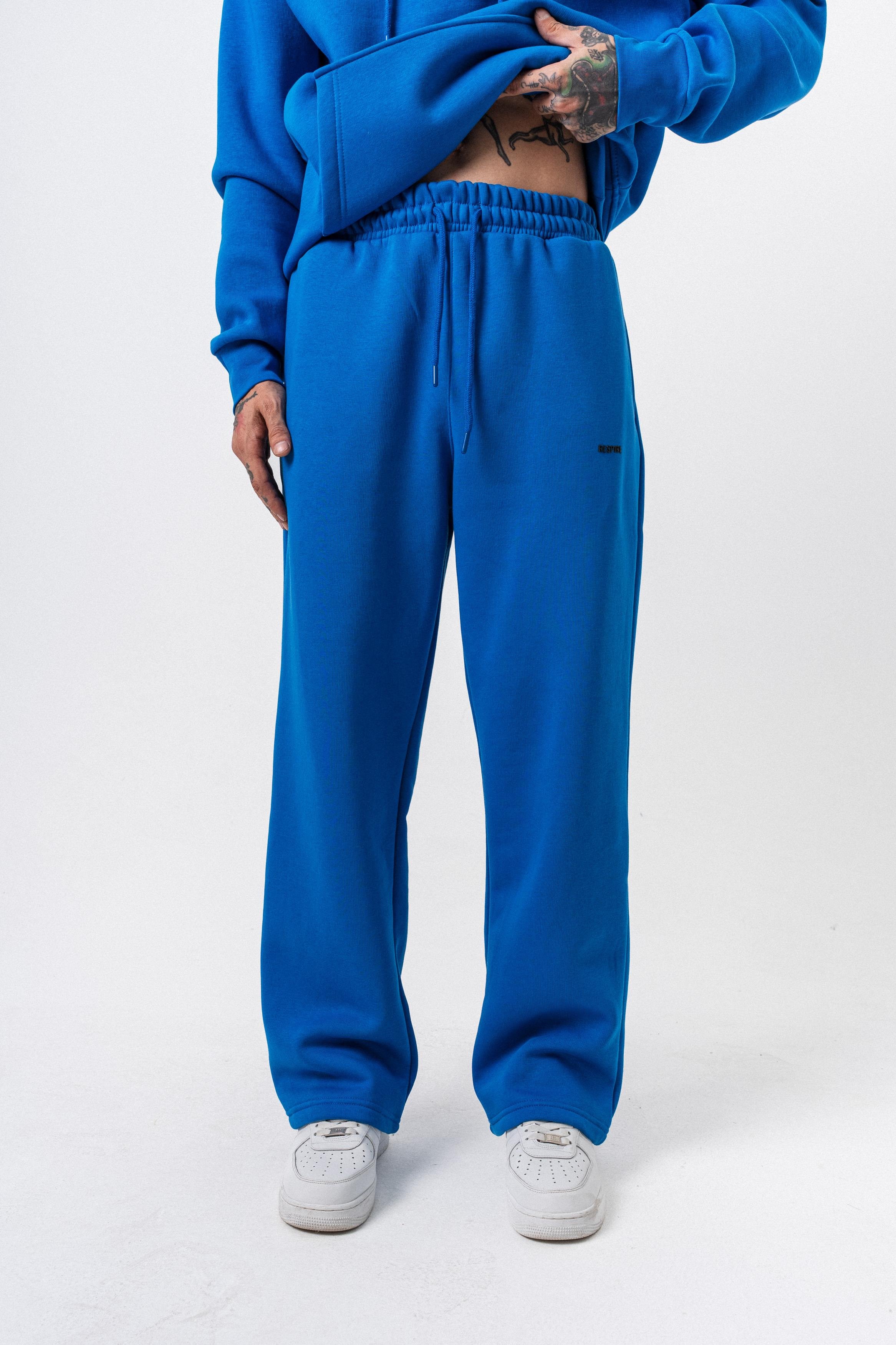 Erkek Respire Yazı Detaylı Basic Baggy Eşofman Altı Mavi