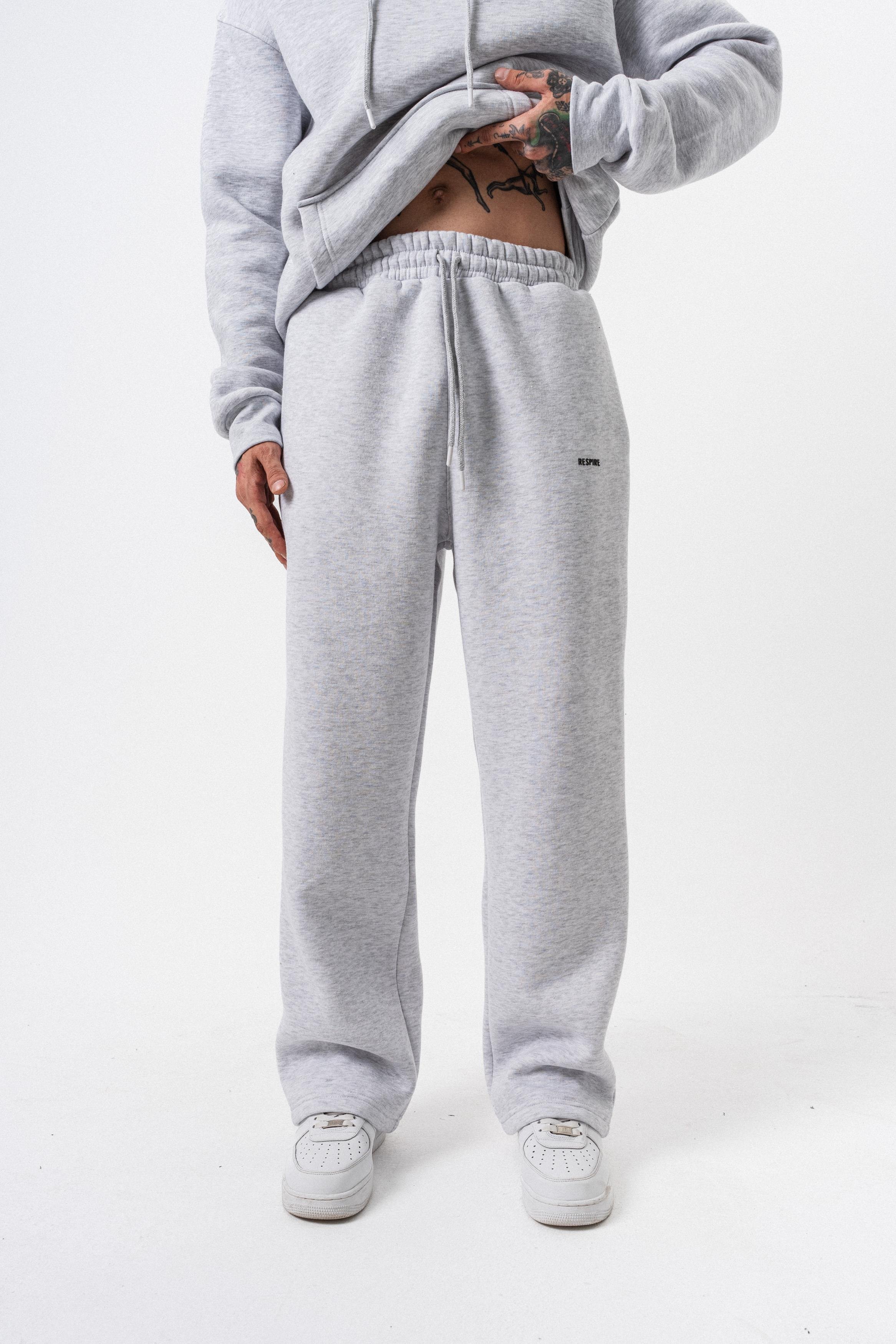 Erkek Respire Yazı Detaylı Basic Baggy Eşofman Altı Kar Melanj