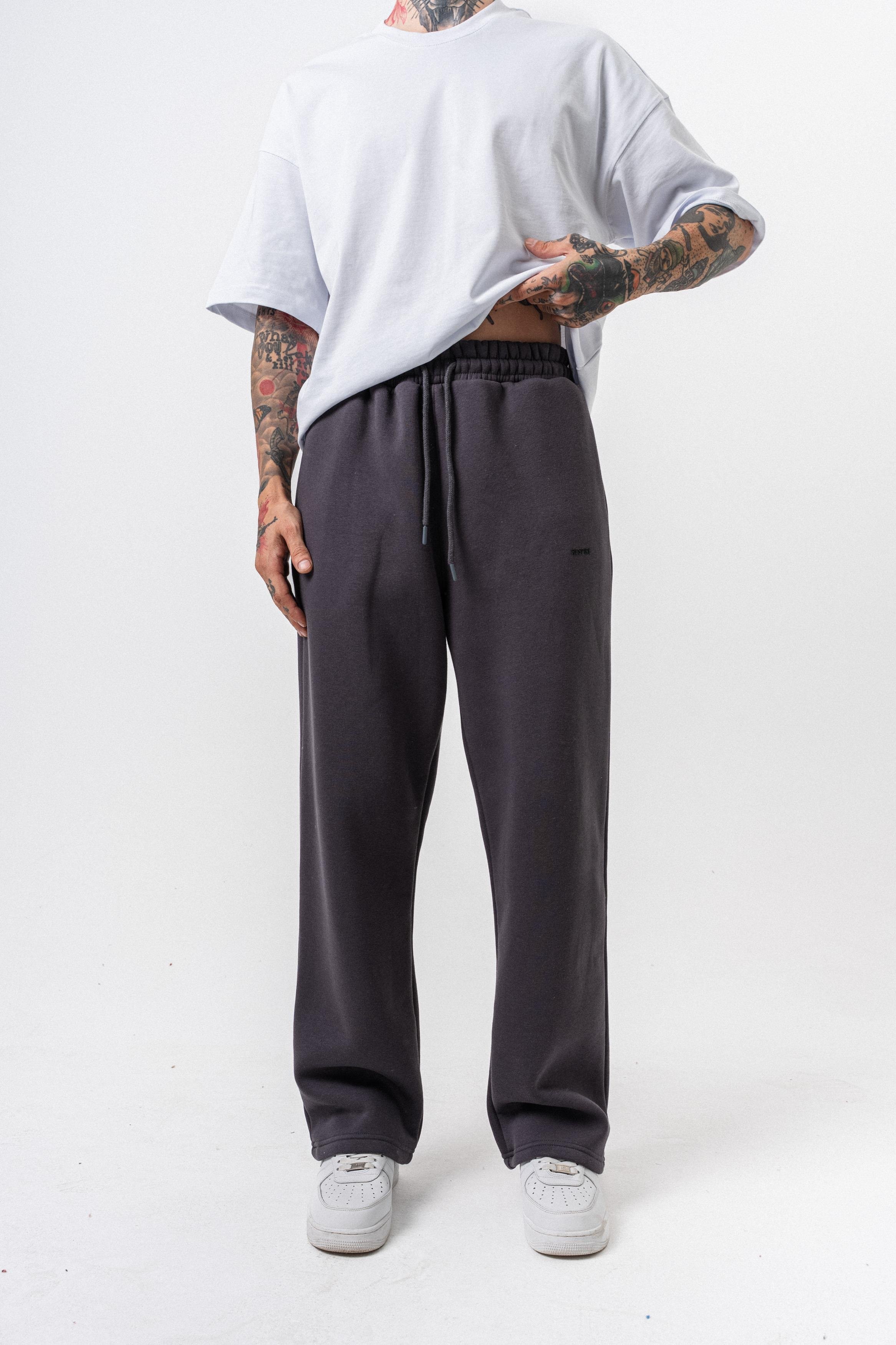 Erkek Respire Yazı Detaylı Basic Baggy Eşofman Altı Füme