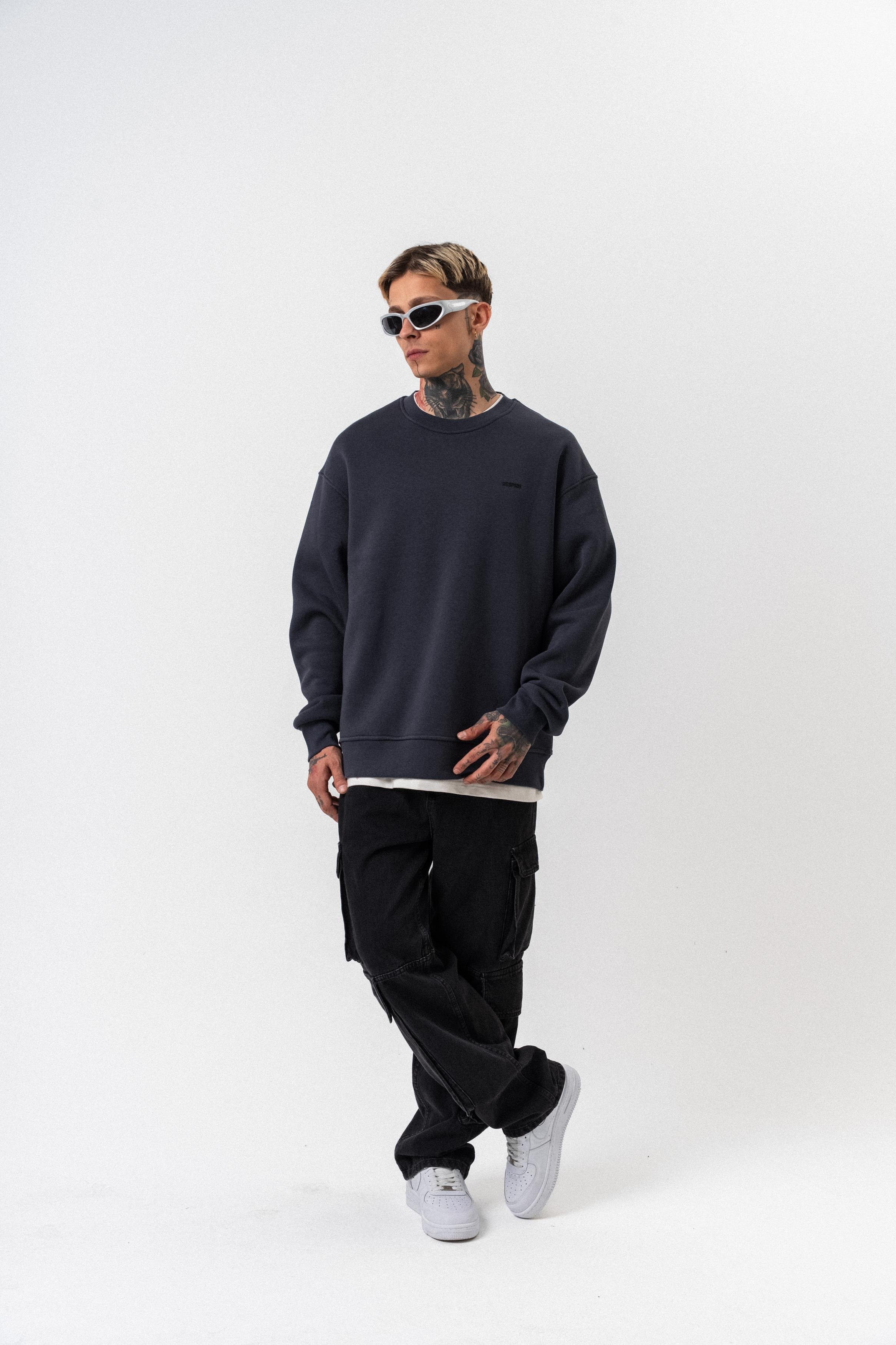 Erkek Respire Yazı Detaylı Basic Oversize Sweatshirt Füme