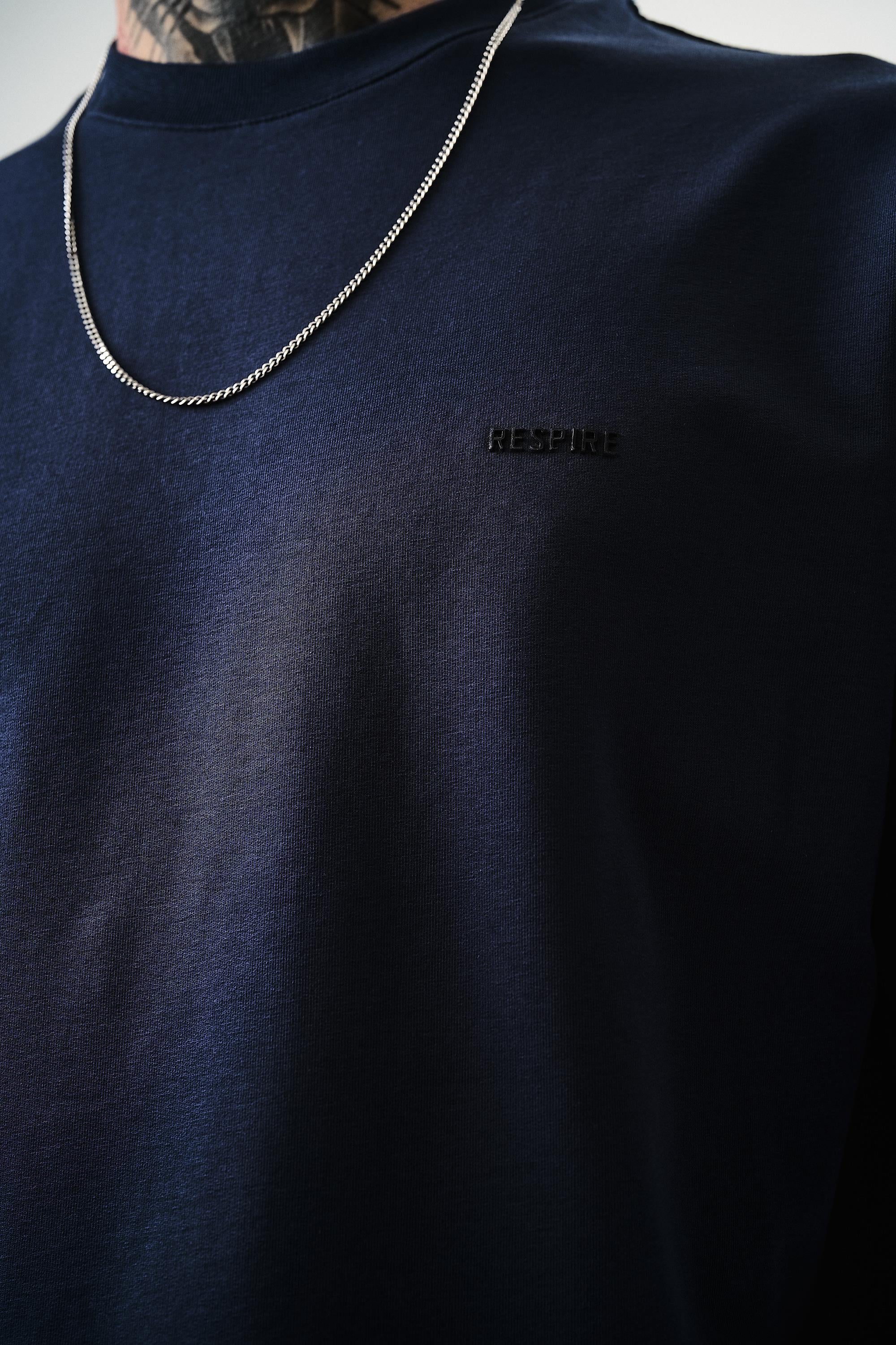 Erkek Respire Yazı Detaylı Oversize T-Shirt İndigo