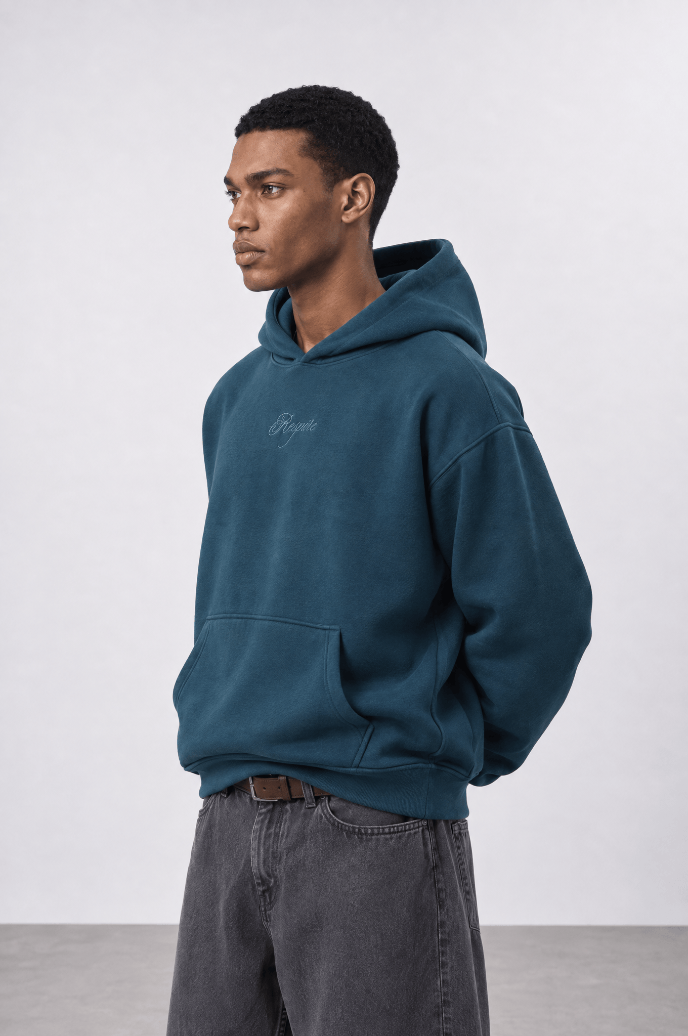 Erkek Rosette Nakışlı Oversize Hoodie Zümrüt