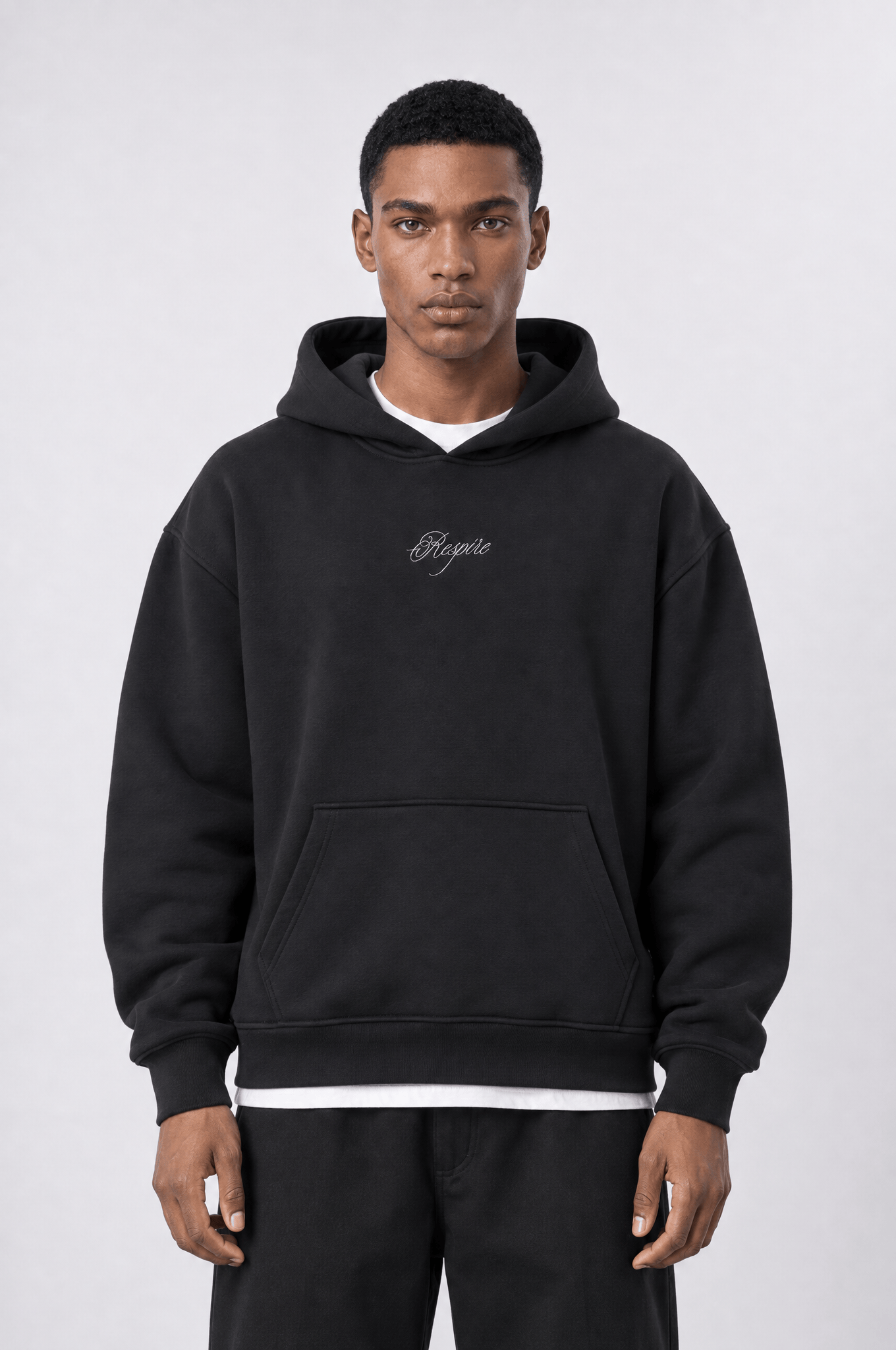 Erkek Rosette Nakışlı Oversize Hoodie Siyah