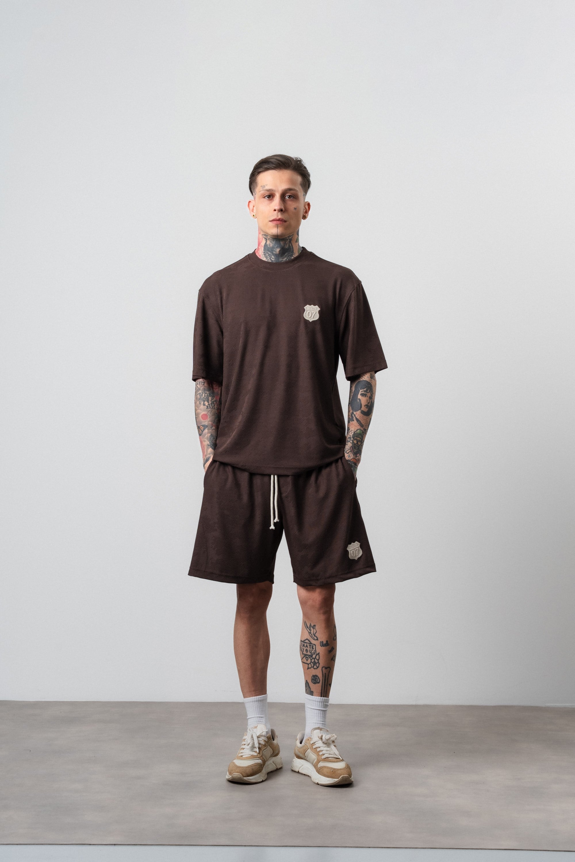 Erkek Route 07 Arma Detaylı Regular Fit T-Shirt Şort Takım Kahve