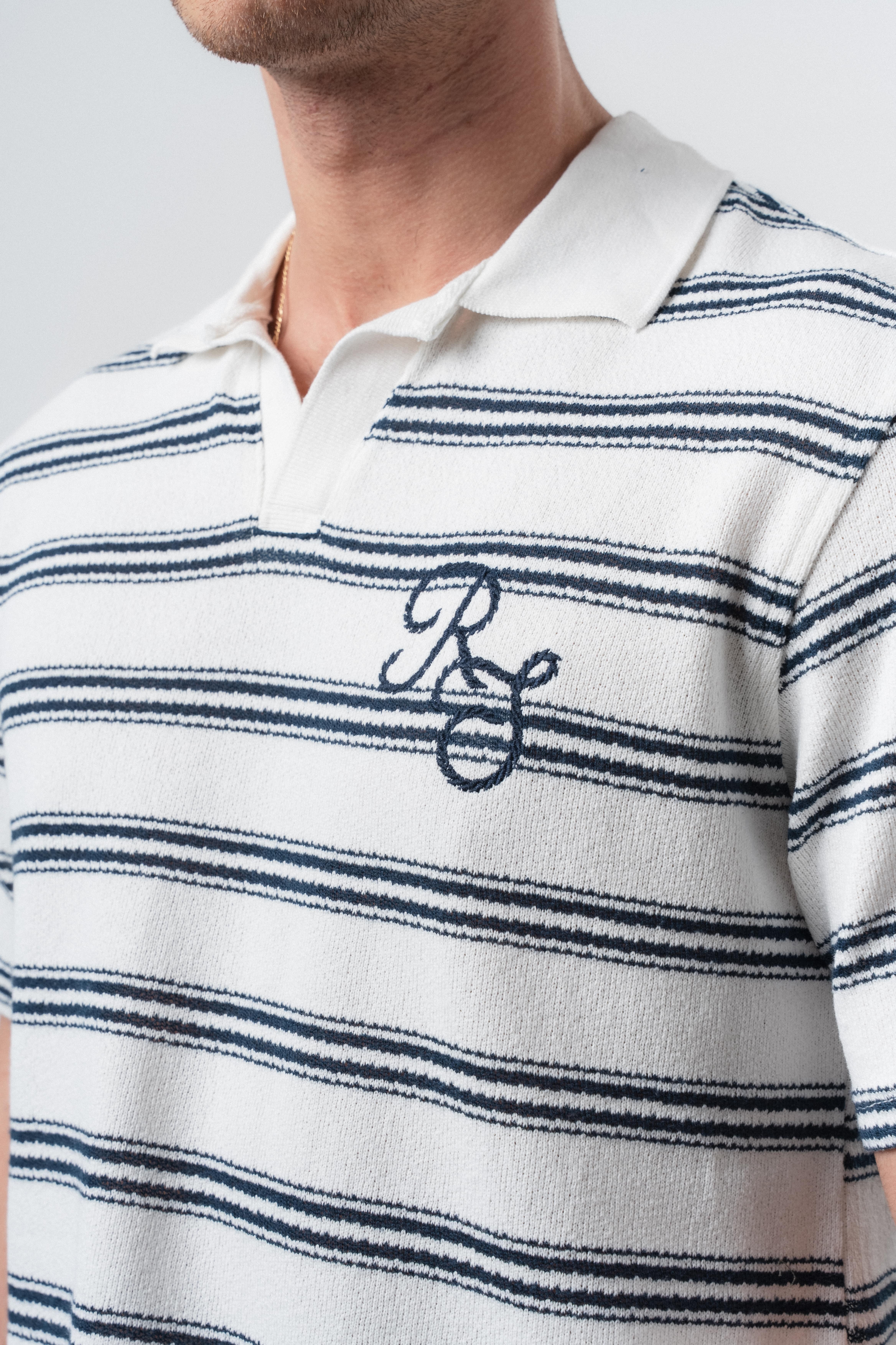 Erkek RS Nakışlı Çizgili Polo Yaka Regular Fit T-Shirt Lacivert