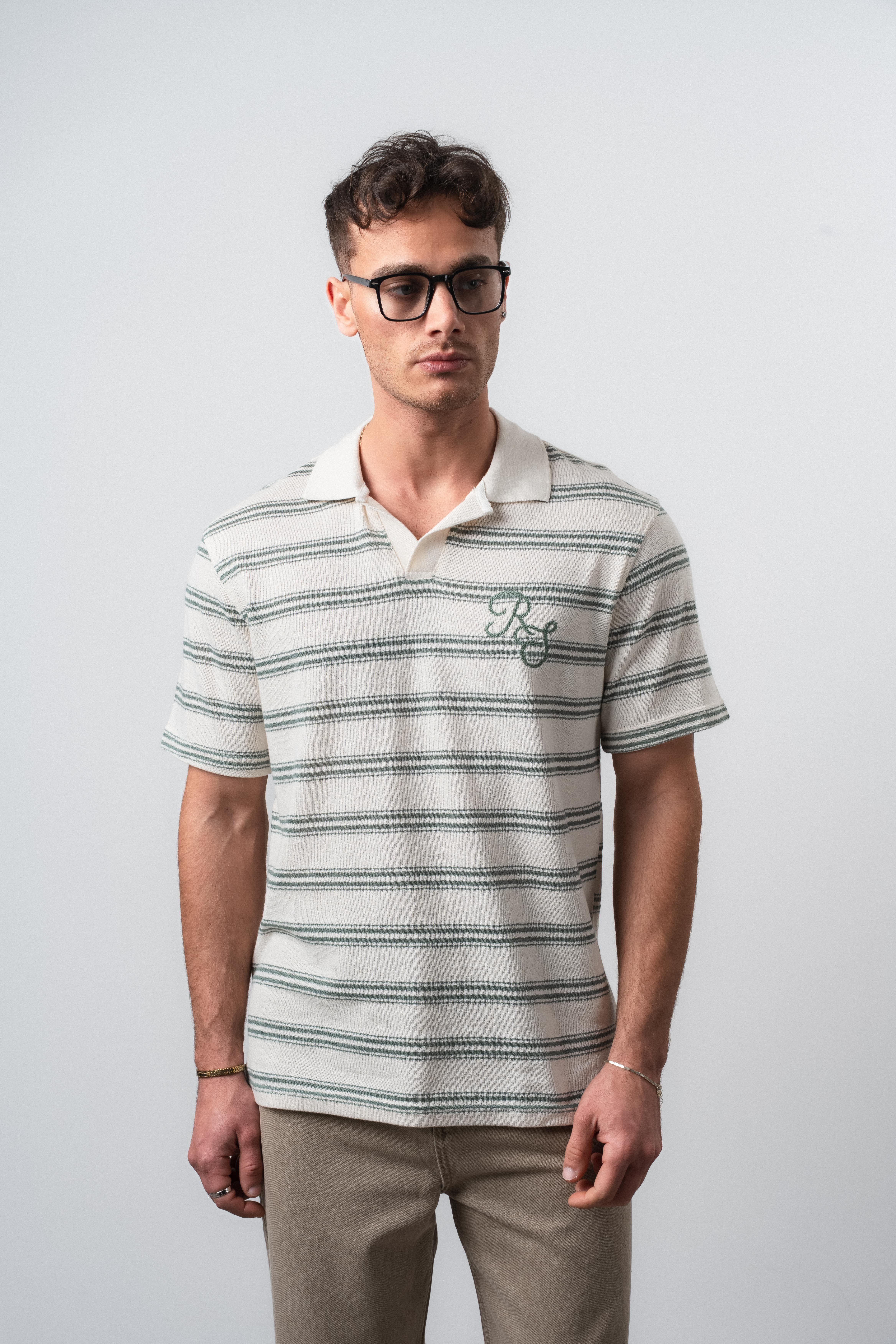 Erkek RS Nakışlı Çizgili Polo Yaka Regular Fit T-Shirt Çağla