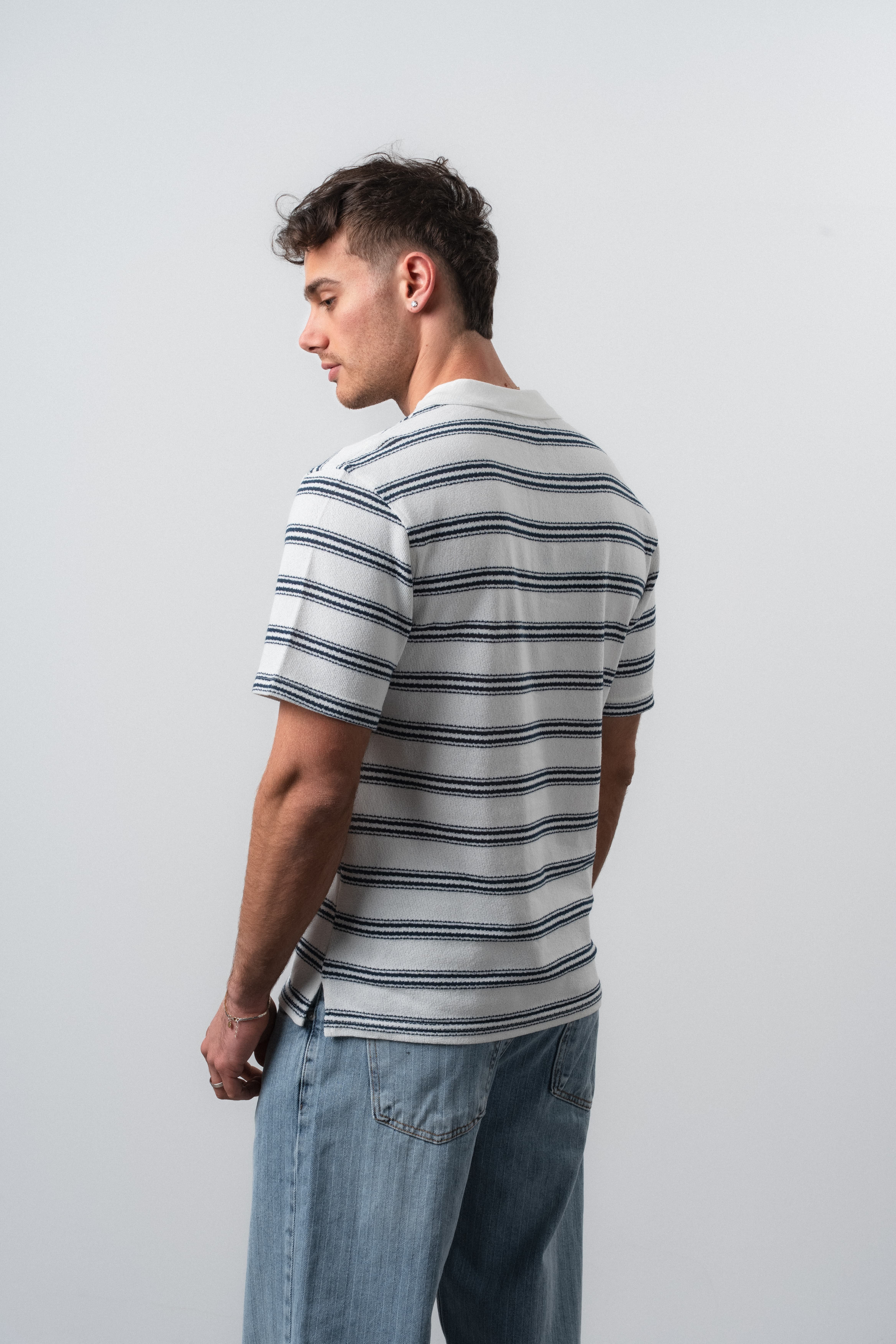 Erkek RS Nakışlı Çizgili Polo Yaka Regular Fit T-Shirt Lacivert