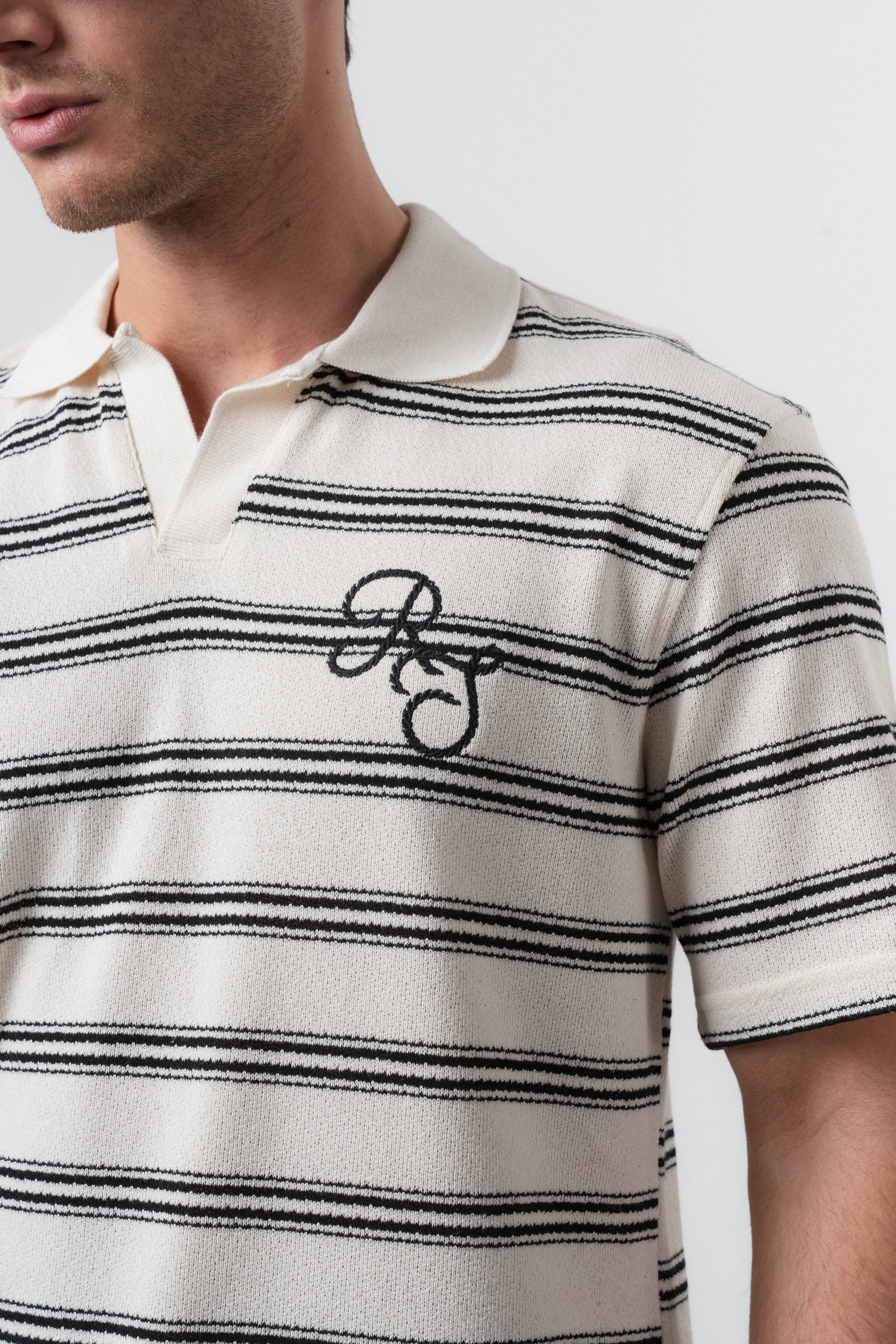 Erkek RS Nakışlı Çizgili Polo Yaka Regular Fit T-Shirt Kahve