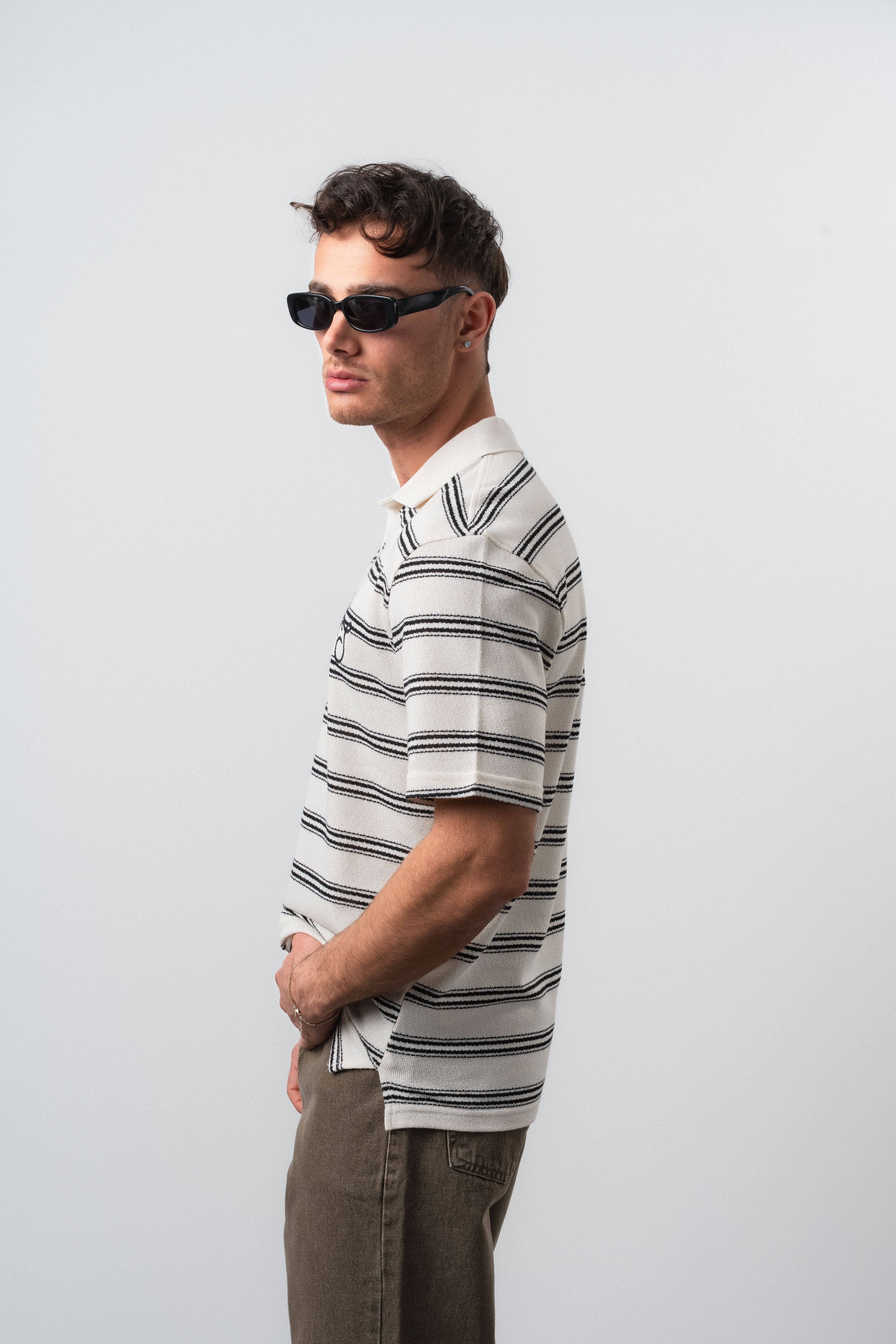 Erkek RS Nakışlı Çizgili Polo Yaka Regular Fit T-Shirt Kahve