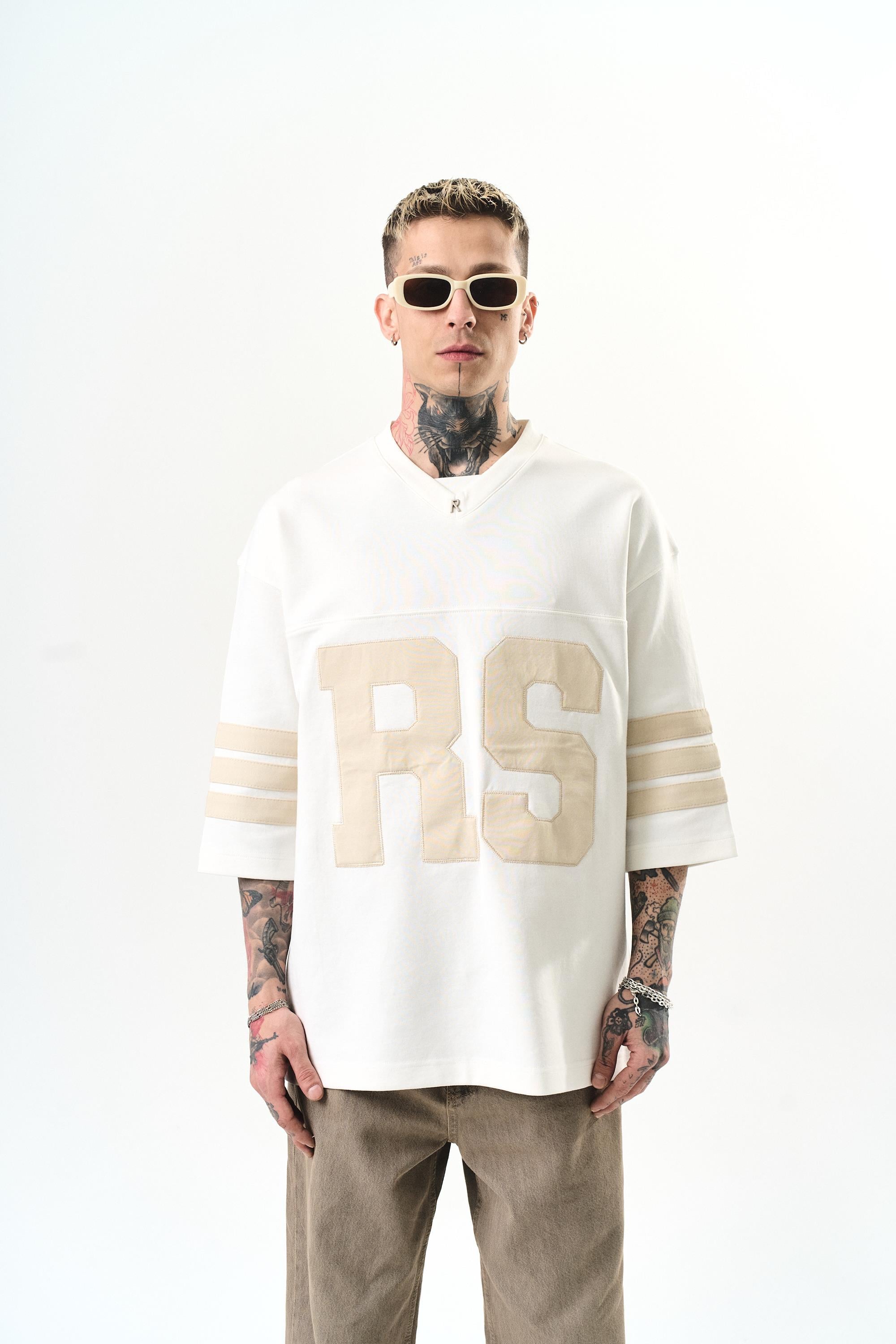 Erkek RS Nakışlı Oversize T-Shirt Ekru