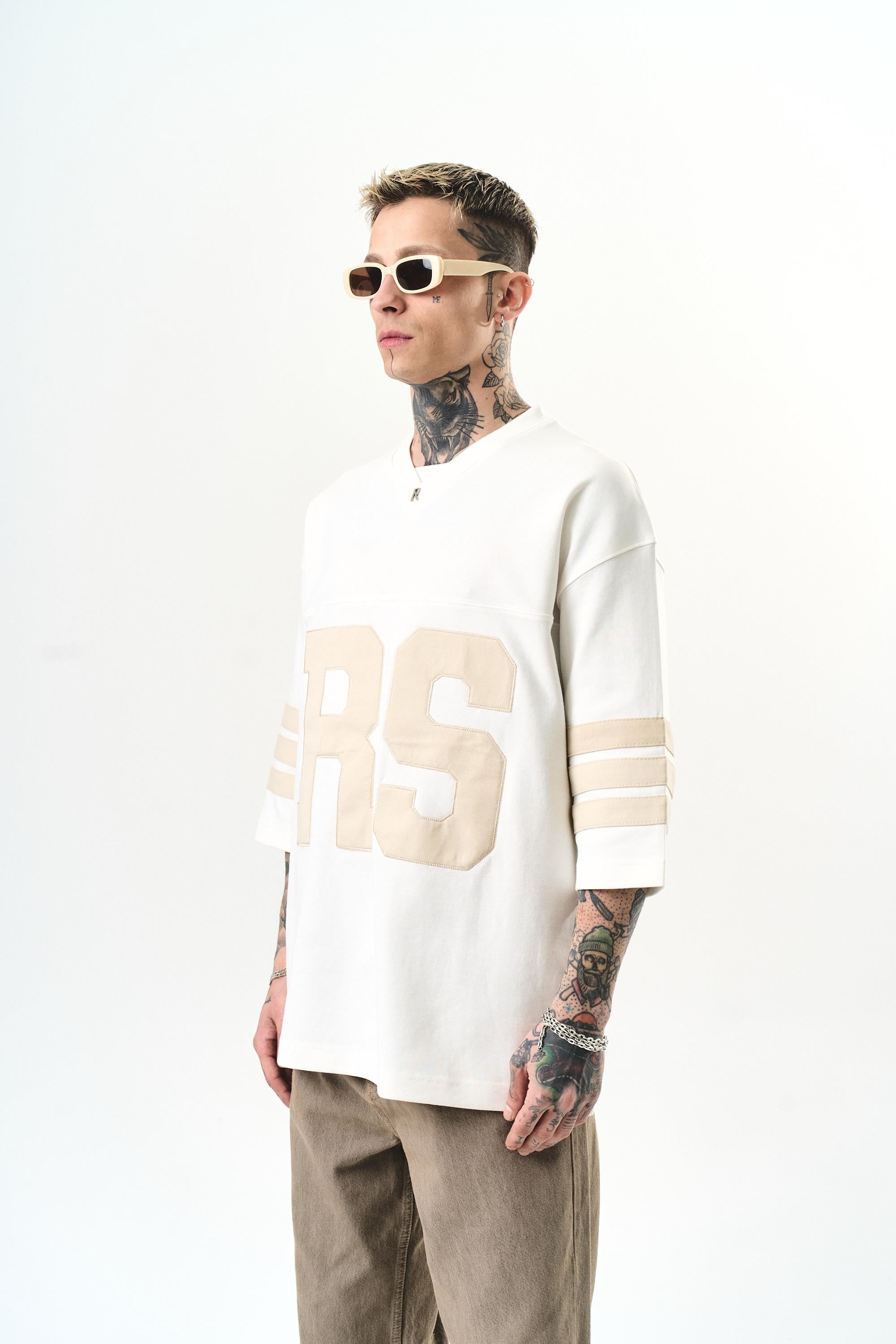 Erkek RS Nakışlı Oversize T-Shirt Ekru
