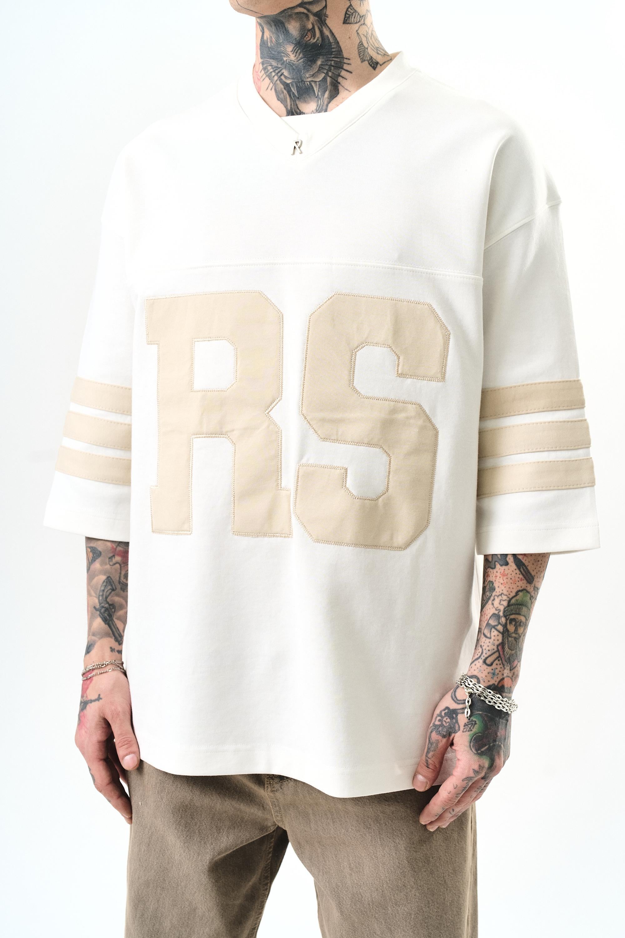 Erkek RS Nakışlı Oversize T-Shirt Ekru