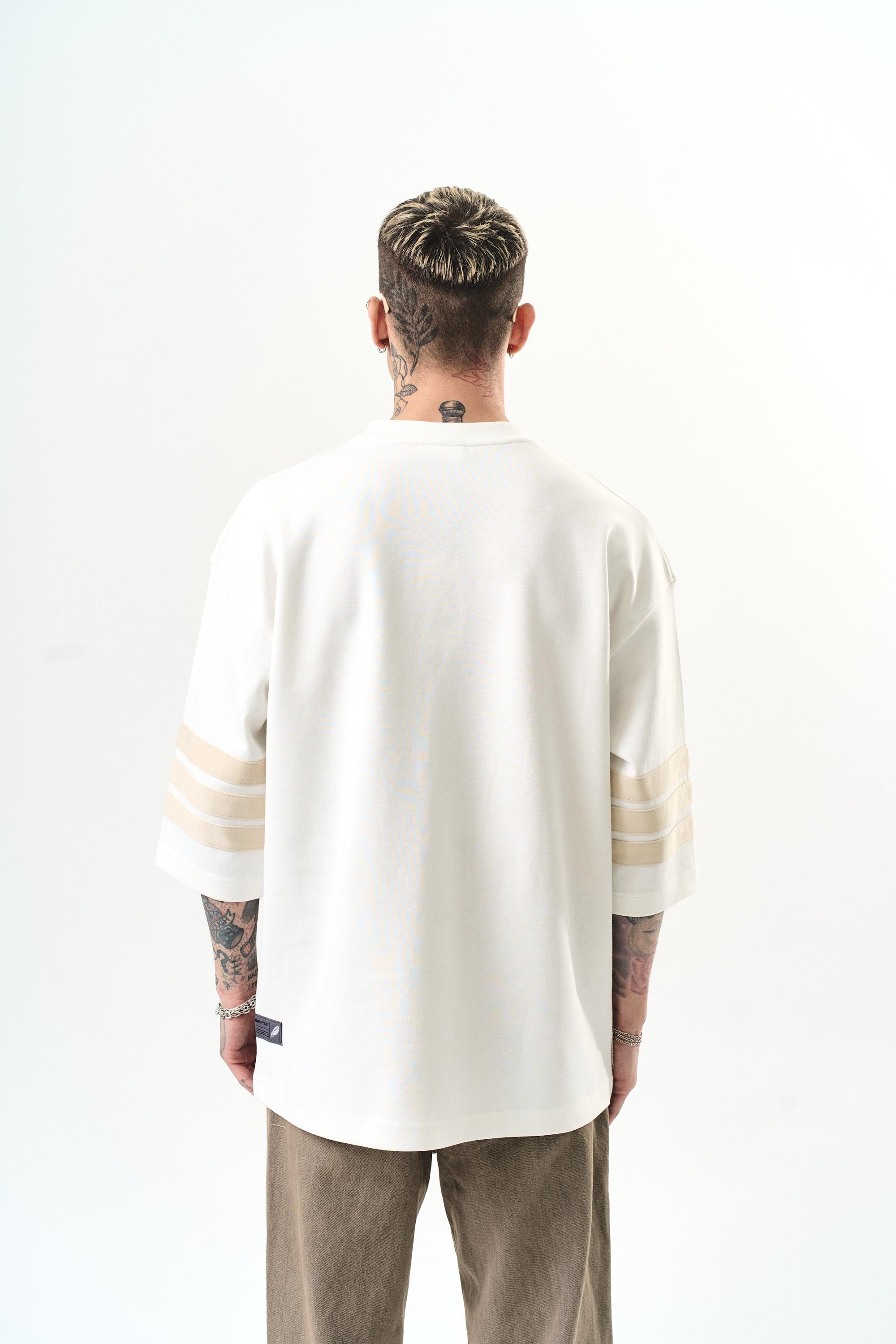 Erkek RS Nakışlı Oversize T-Shirt Ekru