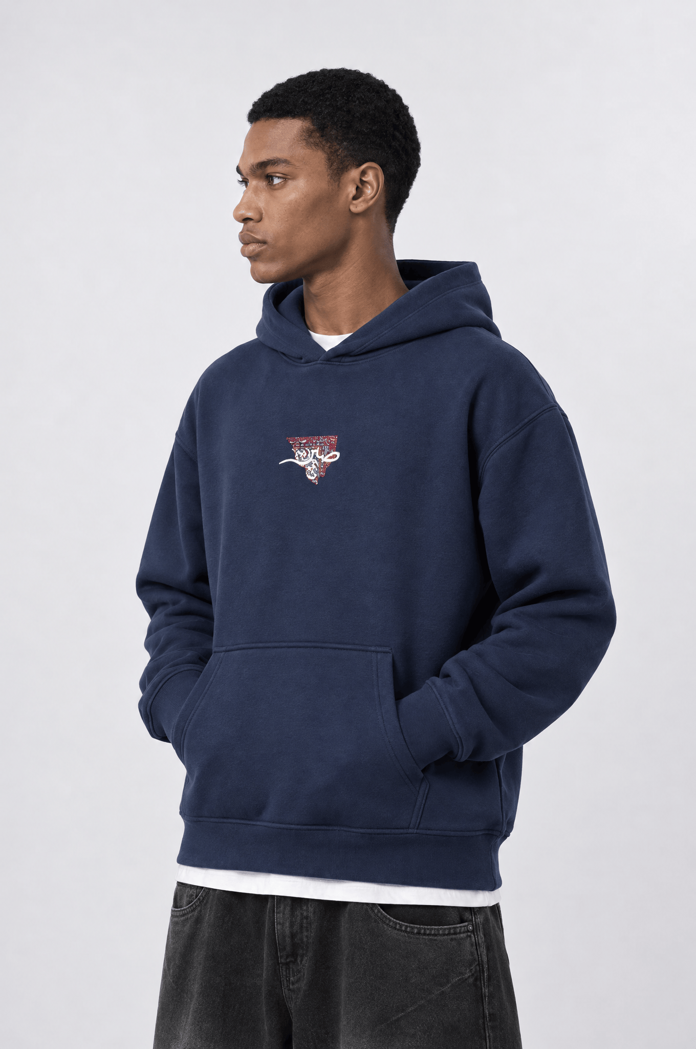 Erkek Sabr Patch Detaylı Oversize Hoodie Lacivert