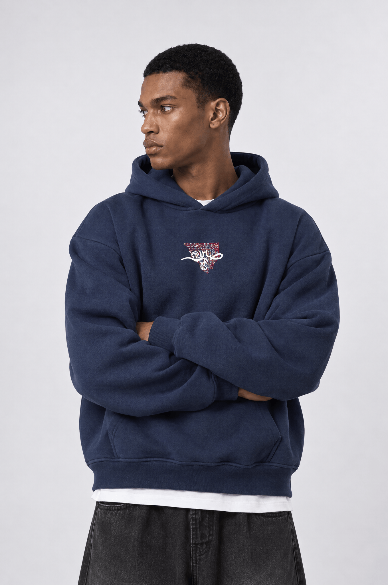 Erkek Sabr Patch Detaylı Oversize Hoodie Lacivert