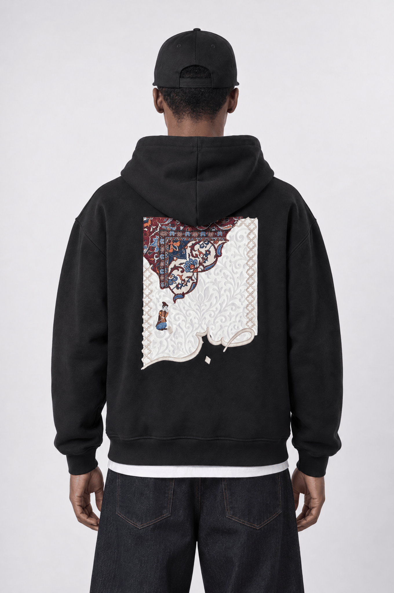 Erkek Sabr Patch Detaylı Oversize Hoodie Siyah
