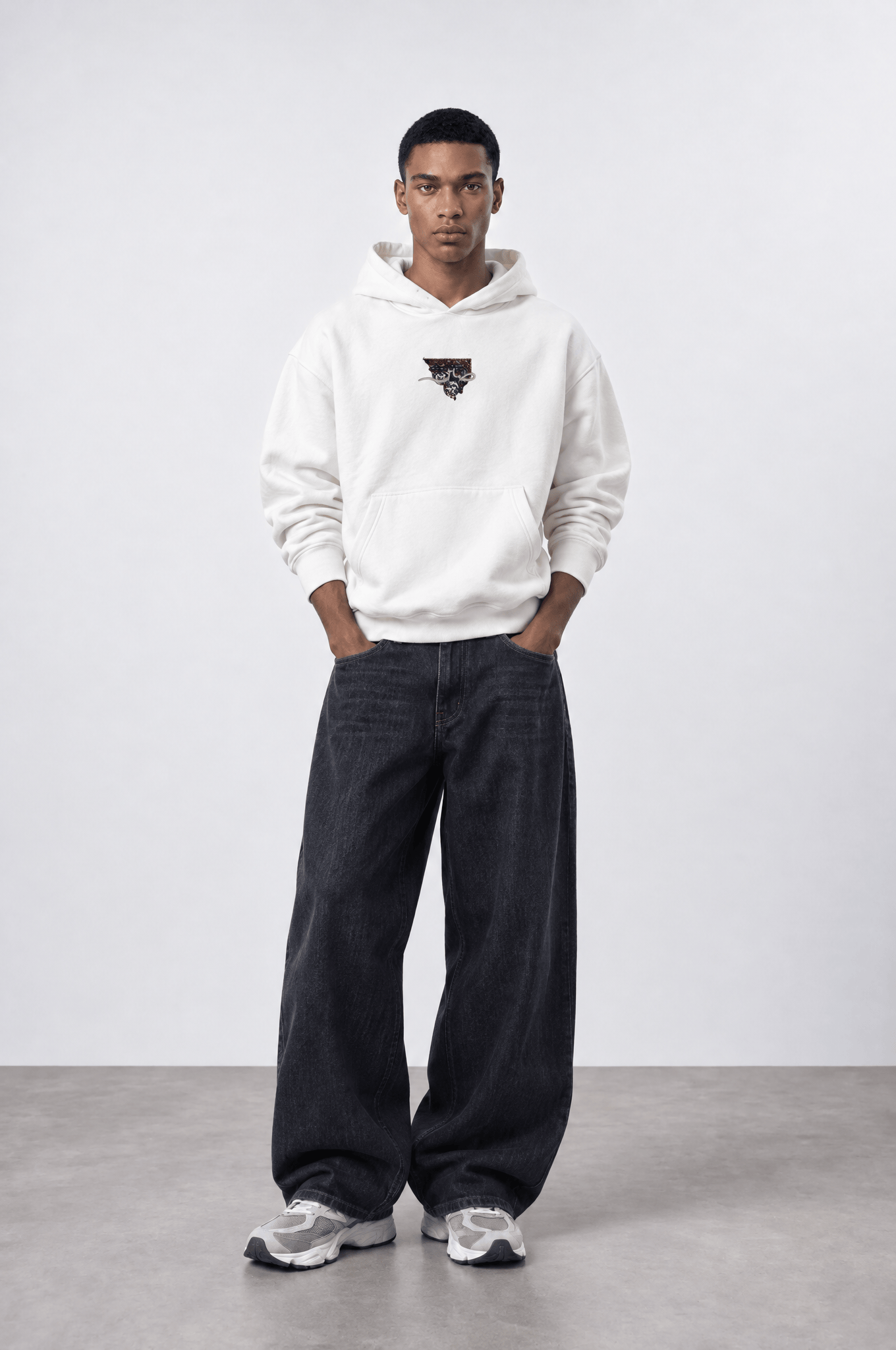 Erkek Sabr Patch Detaylı Oversize Hoodie Ekru