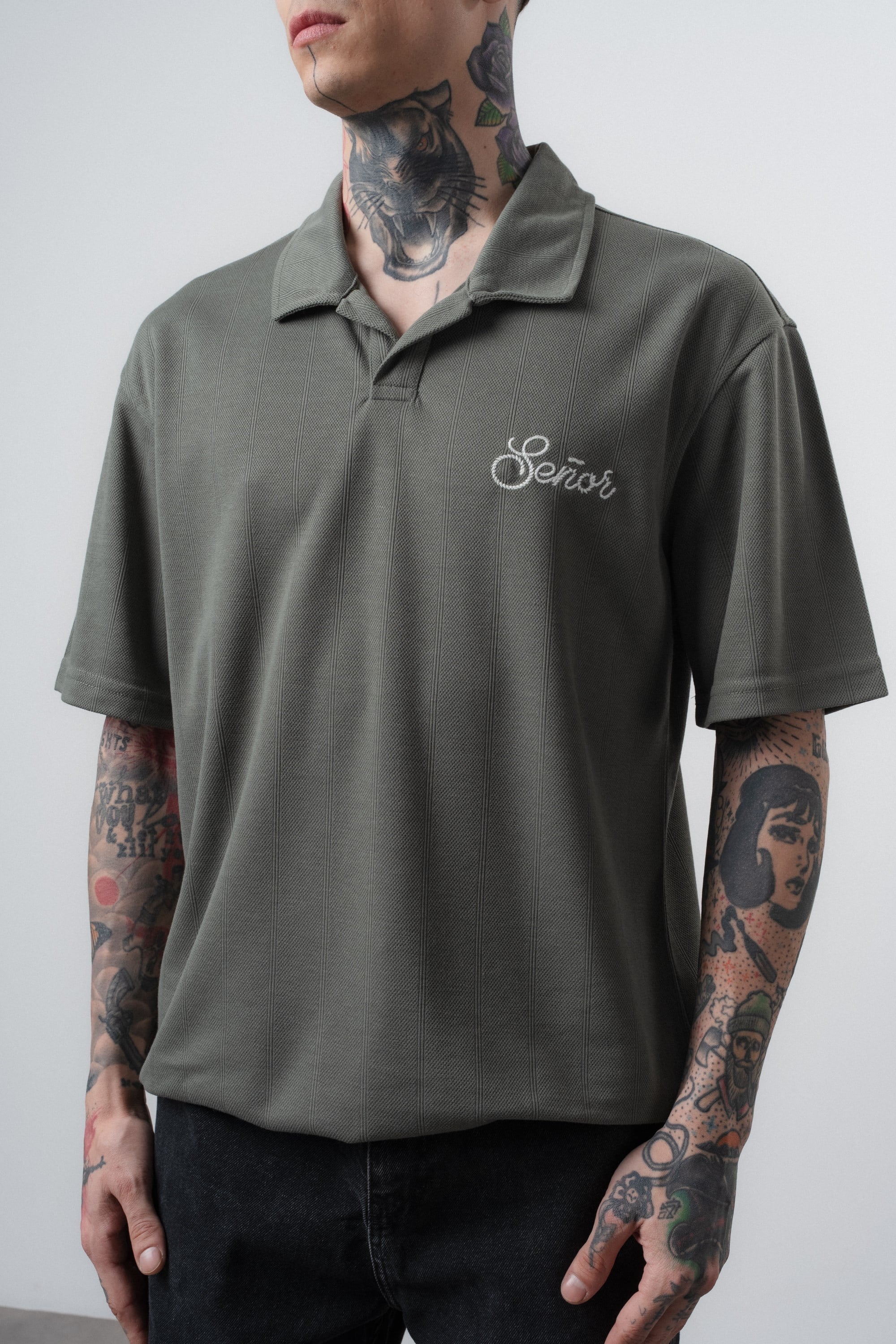 Erkek Senor Yazılı Polo Yaka Regular Fit T-Shirt Haki