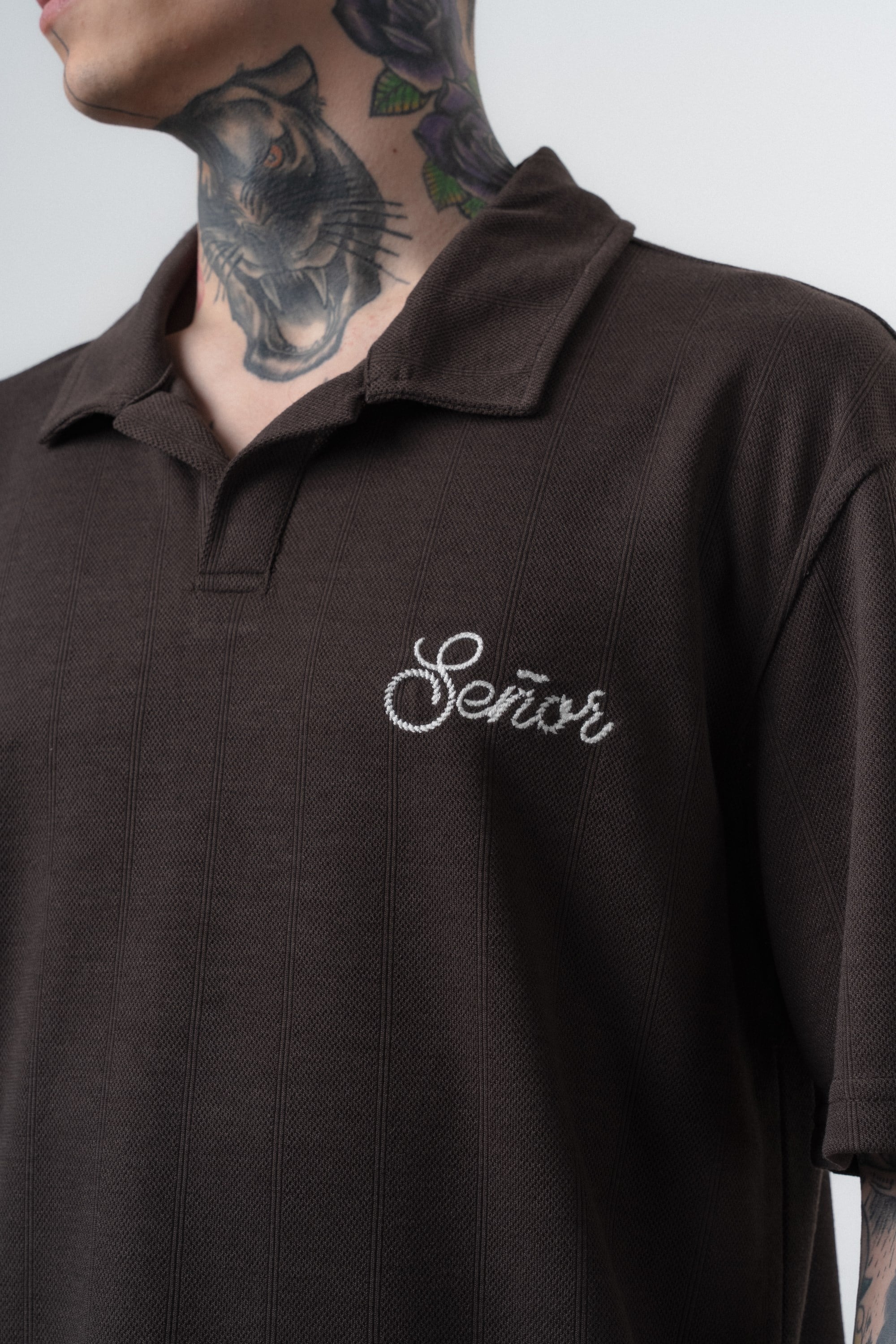 Erkek Senor Yazılı Polo Yaka Regular Fit T-Shirt Kahve