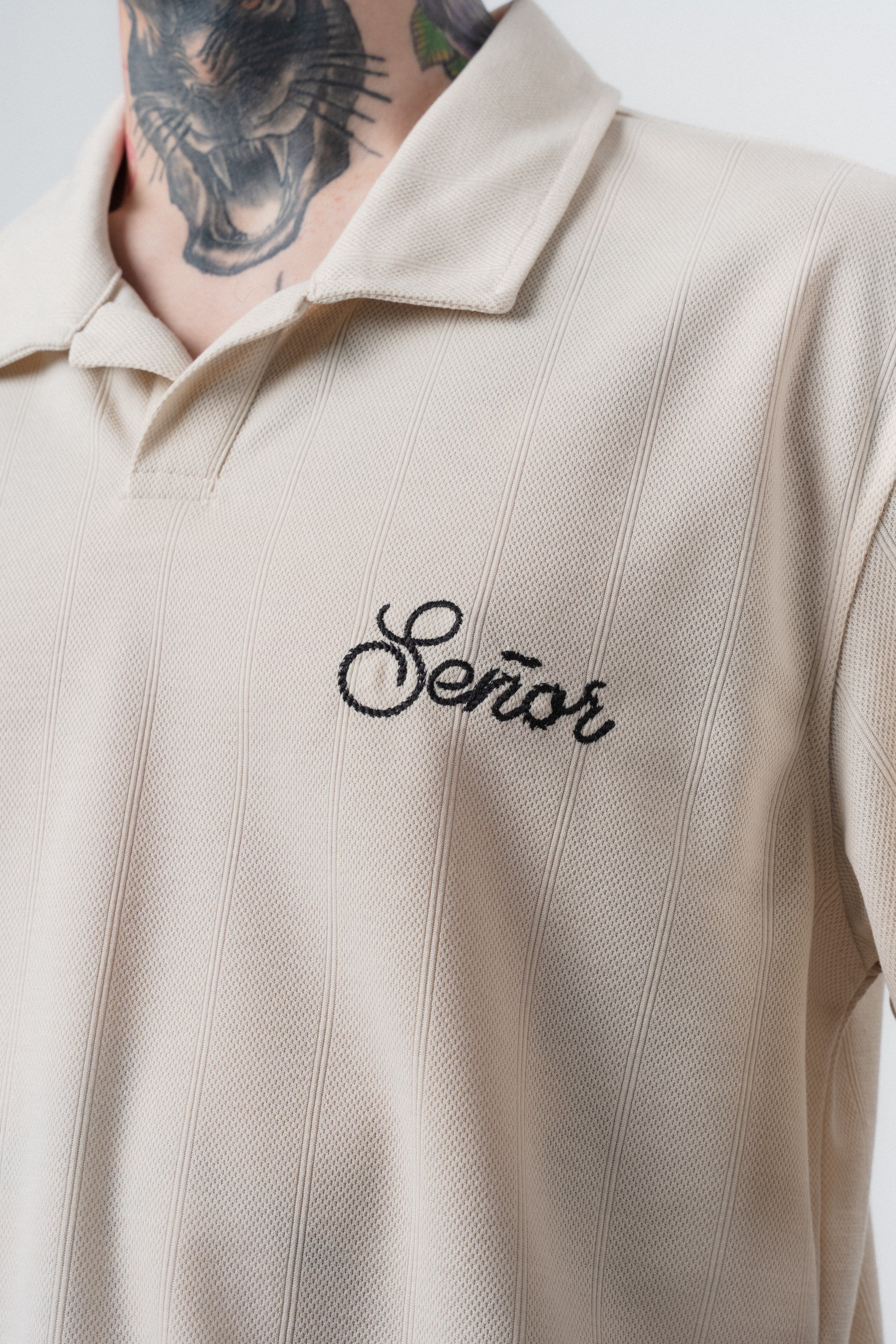 Erkek Senor Yazılı Polo Yaka Regular Fit T-Shirt Bej