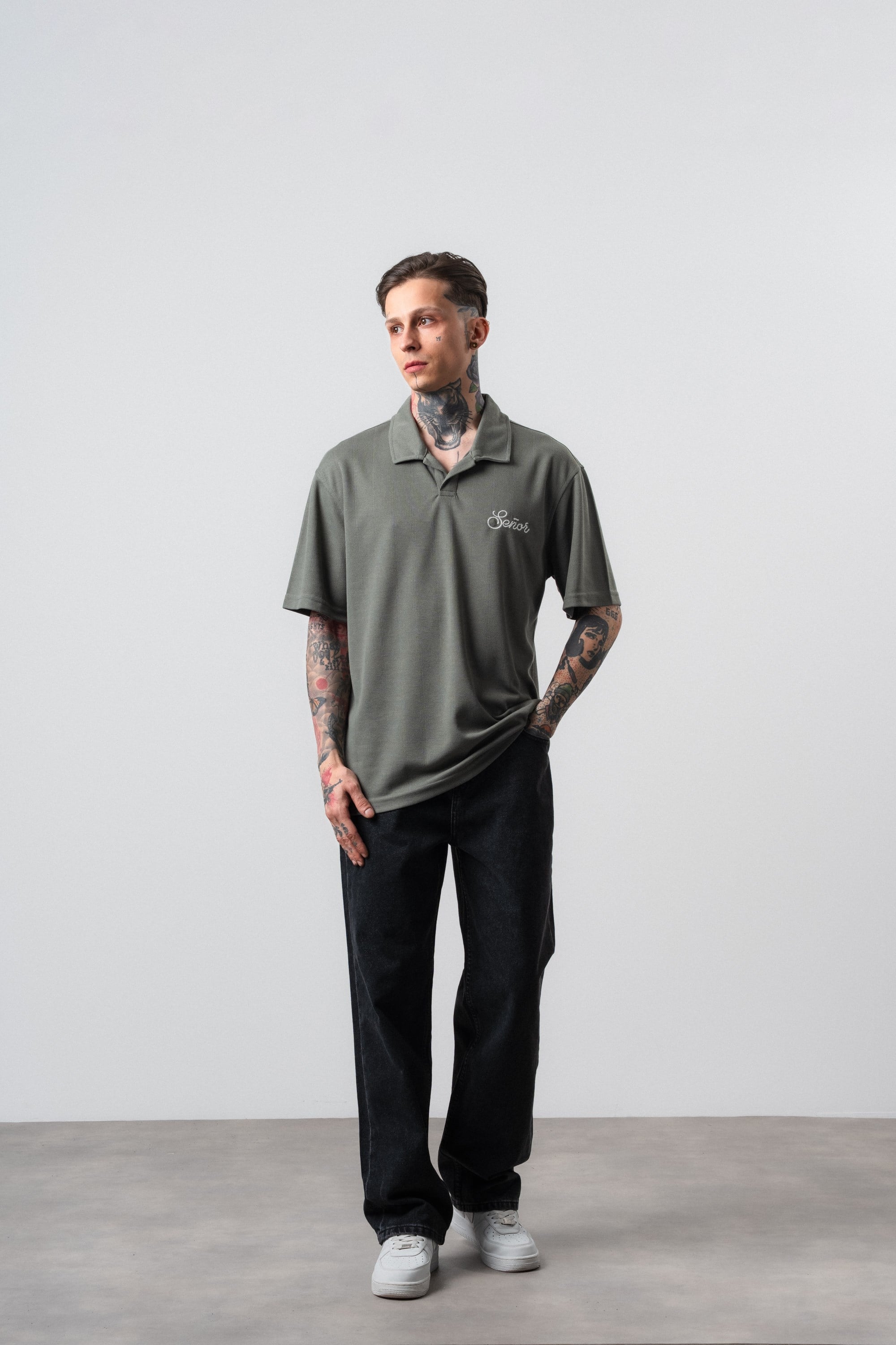 Erkek Senor Yazılı Polo Yaka Regular Fit T-Shirt Haki