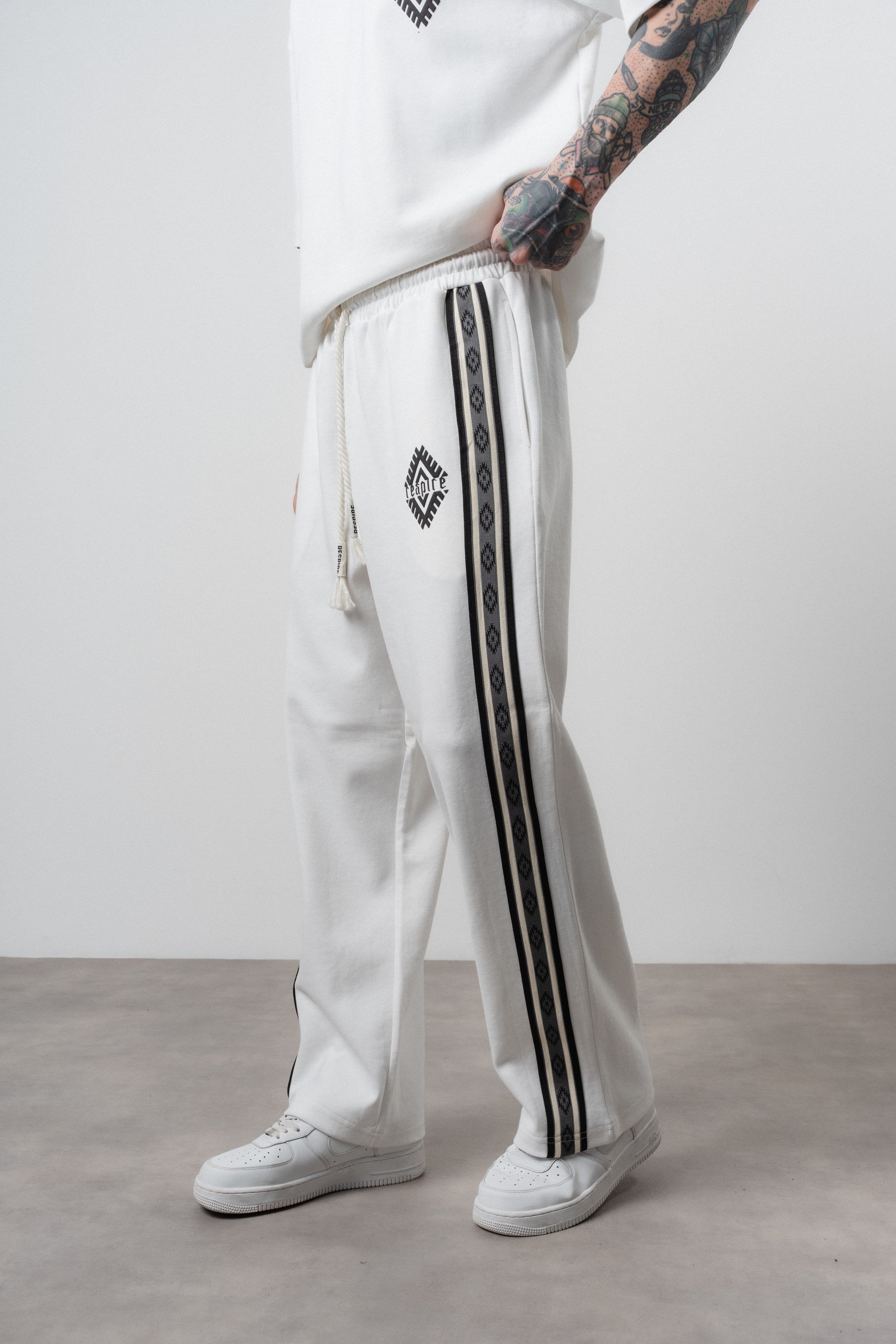 Erkek Şerit Detaylı Baggy Eşofman Altı Ekru
