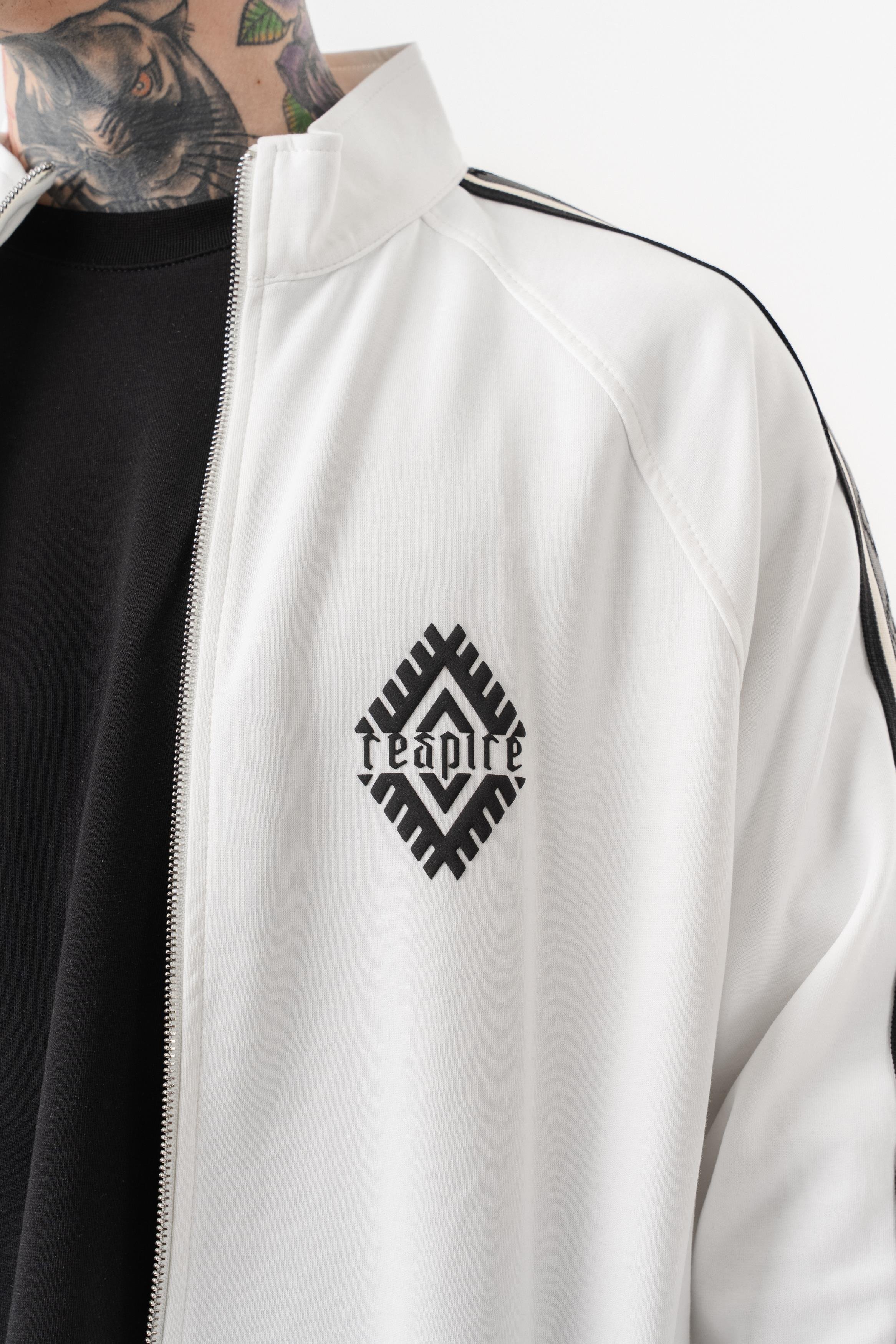 Erkek Şerit Detaylı Dik Yaka Doubleface Zip Oversize Sweatshirt Ekru