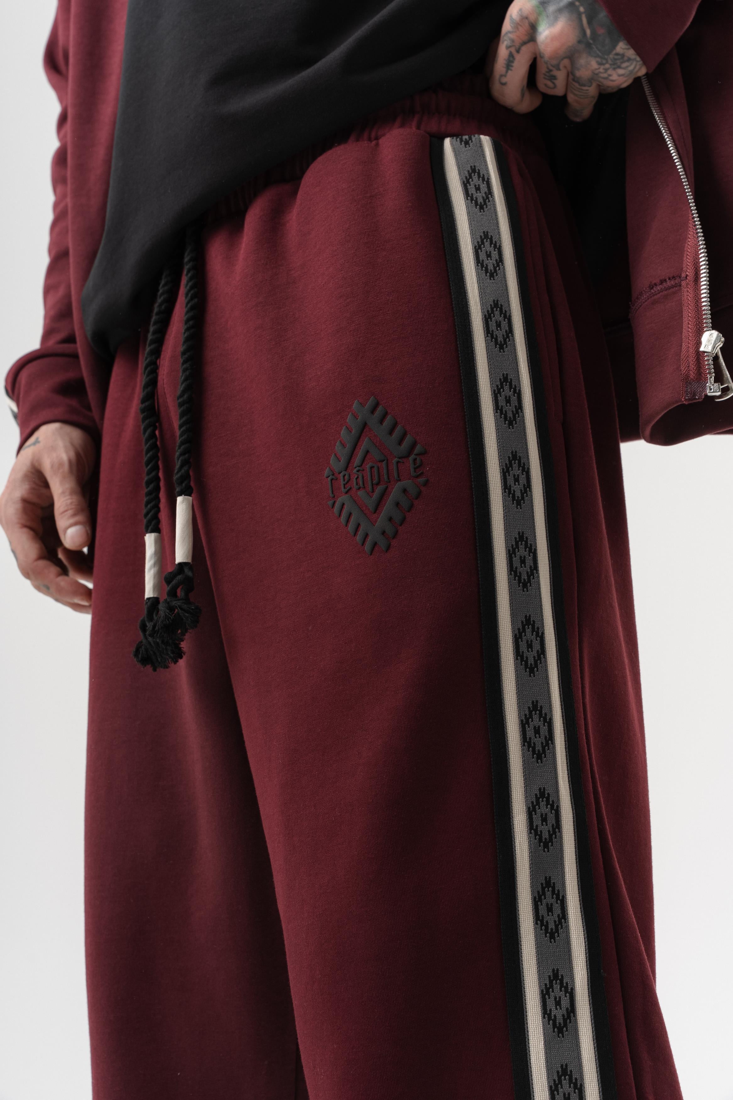 Erkek Şerit Detaylı Kışlık Doubleface Baggy Eşofman Altı Bordo