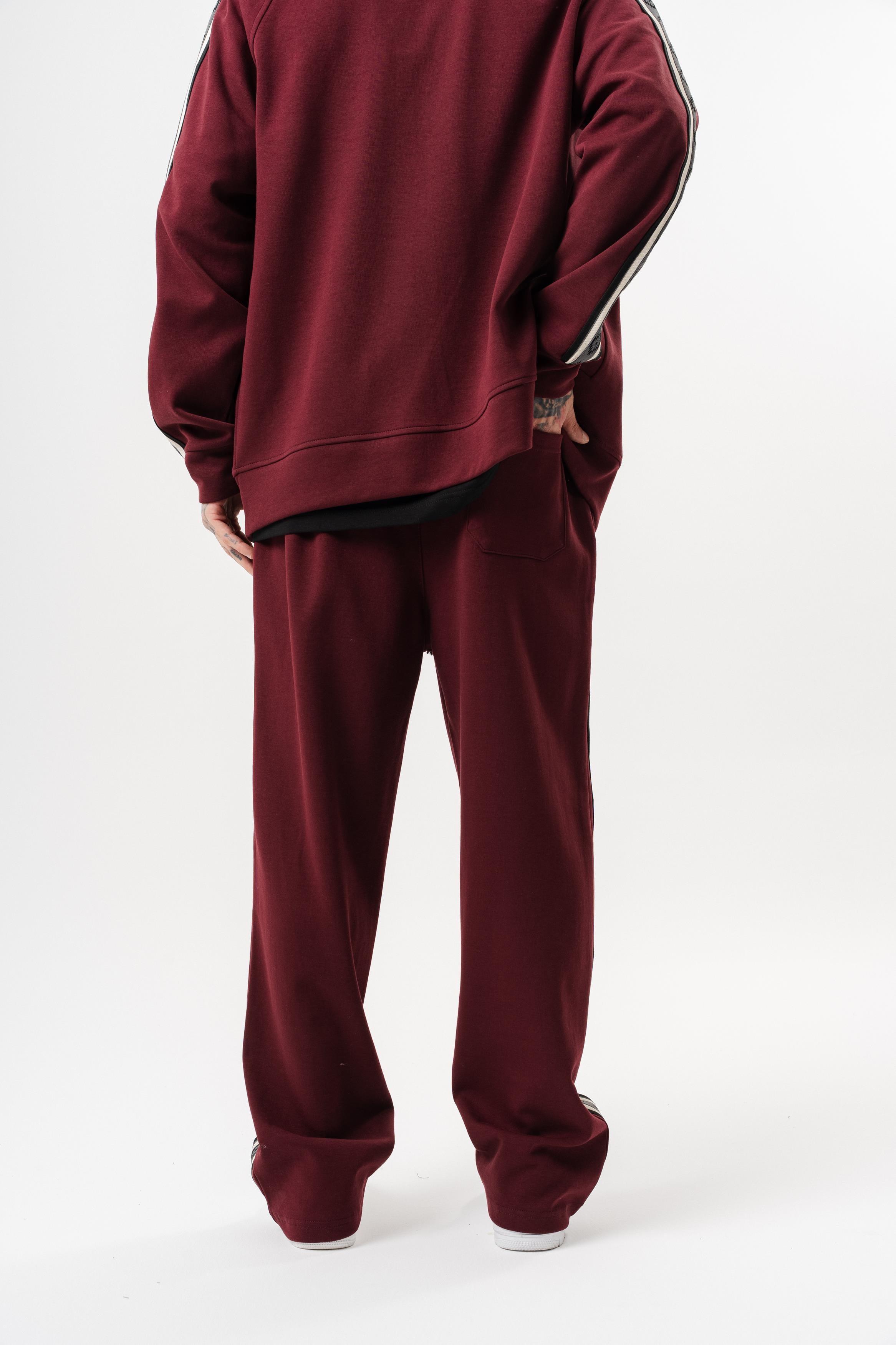 Erkek Şerit Detaylı Kışlık Doubleface Baggy Eşofman Altı Bordo