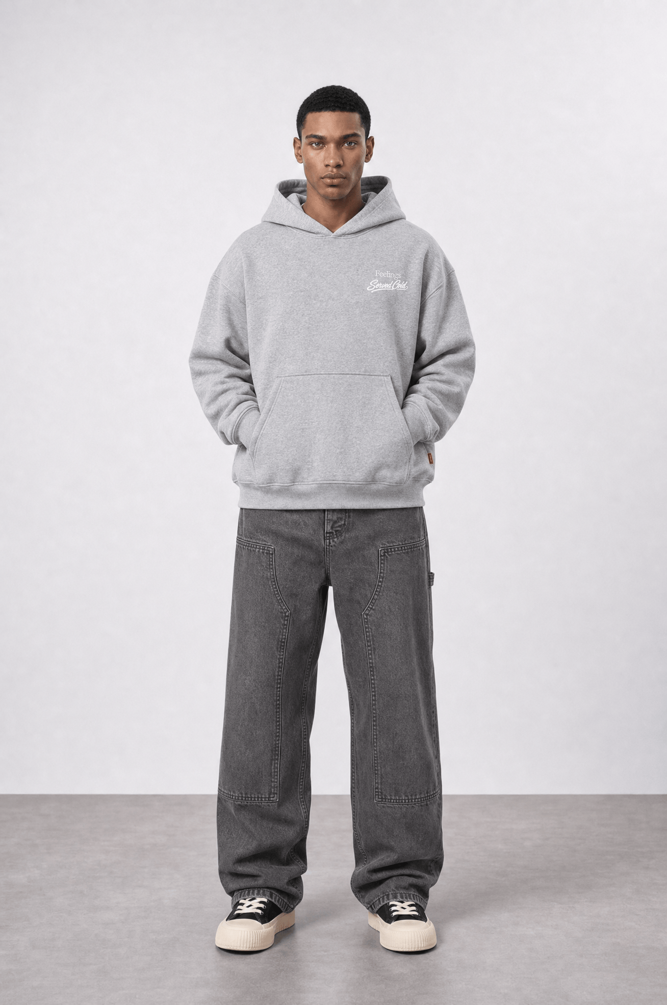 Erkek Served Cold Baskılı Oversize Hoodie Melanj