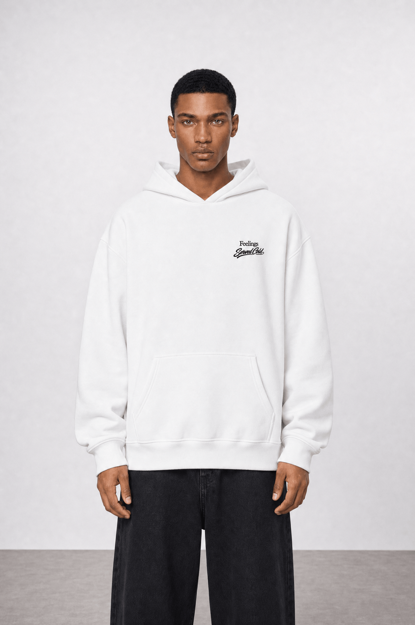 Erkek Served Cold Baskılı Oversize Hoodie Ekru