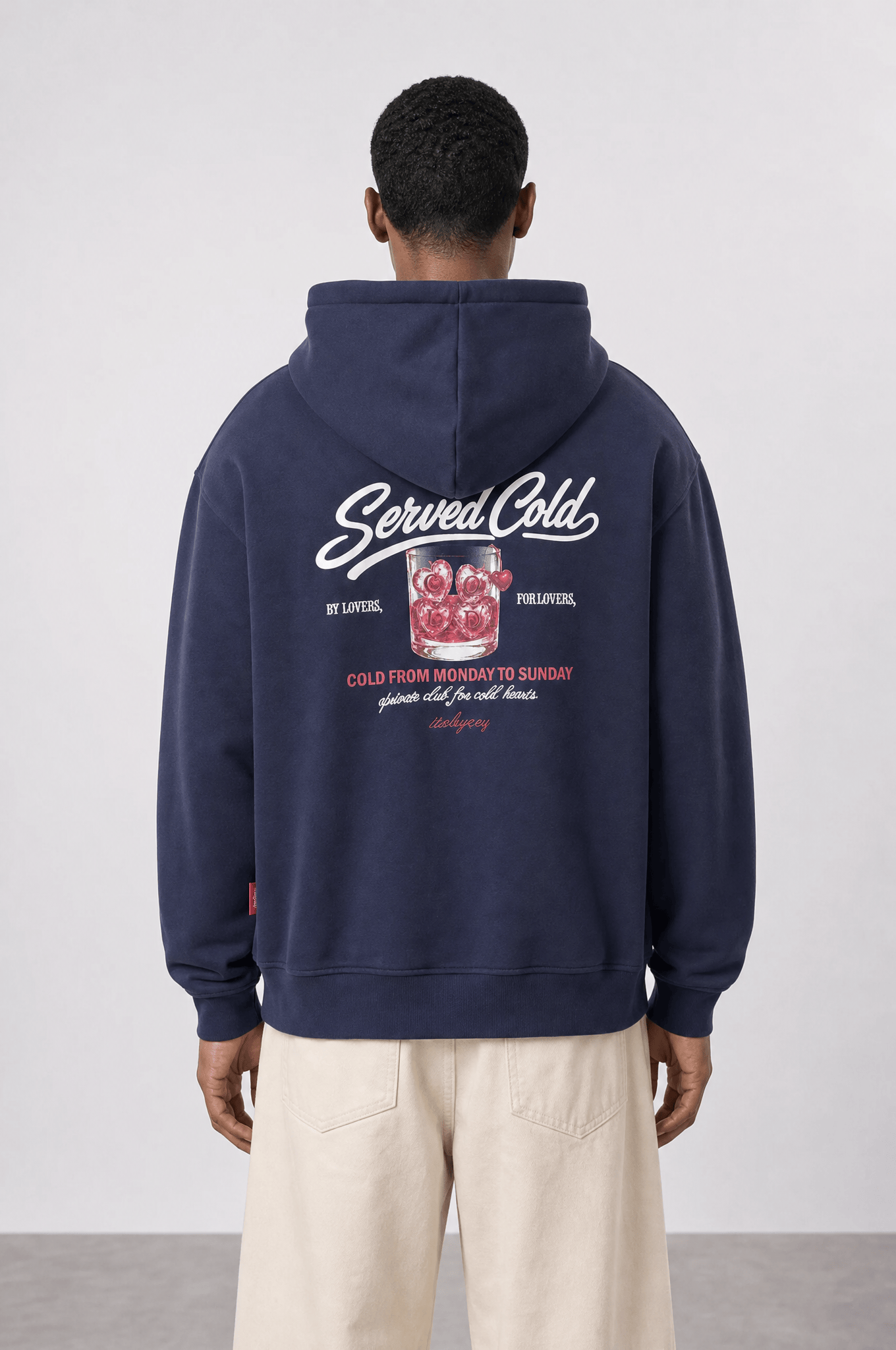 Erkek Served Cold Baskılı Oversize Hoodie Lacivert