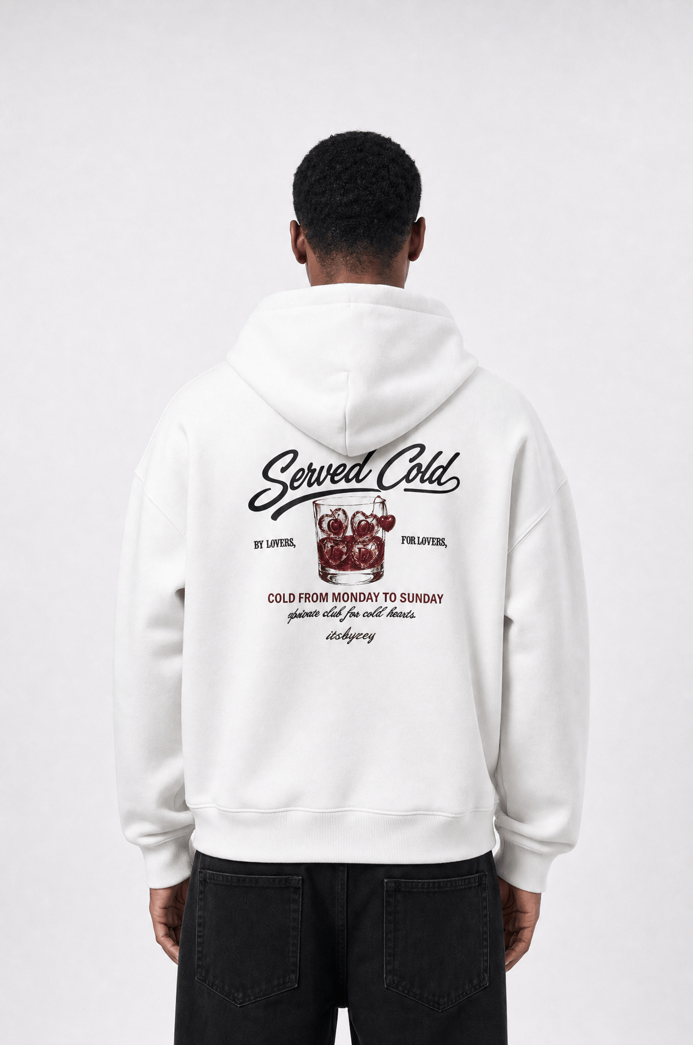 Erkek Served Cold Baskılı Oversize Hoodie Ekru