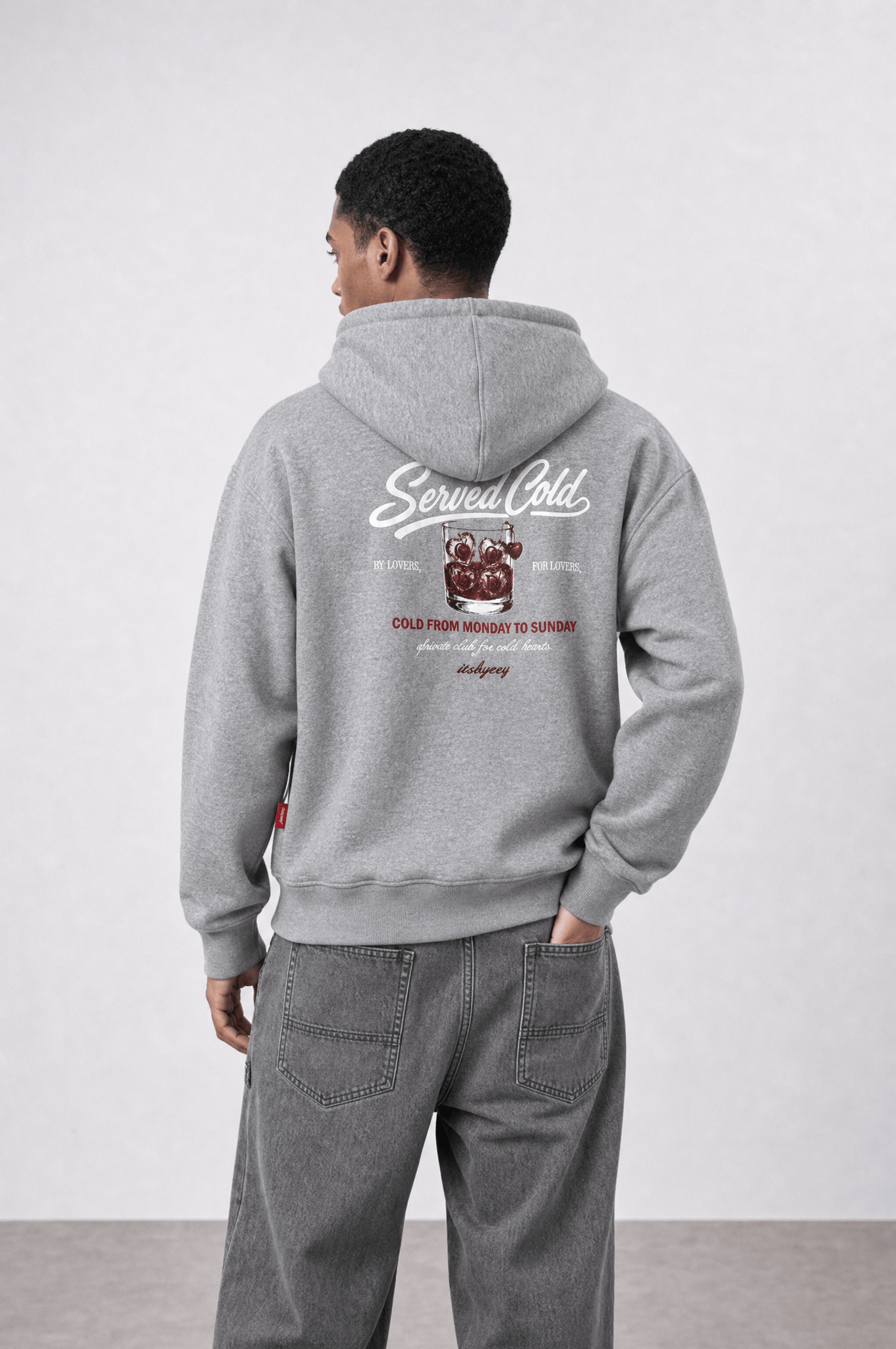 Erkek Served Cold Baskılı Oversize Hoodie Melanj