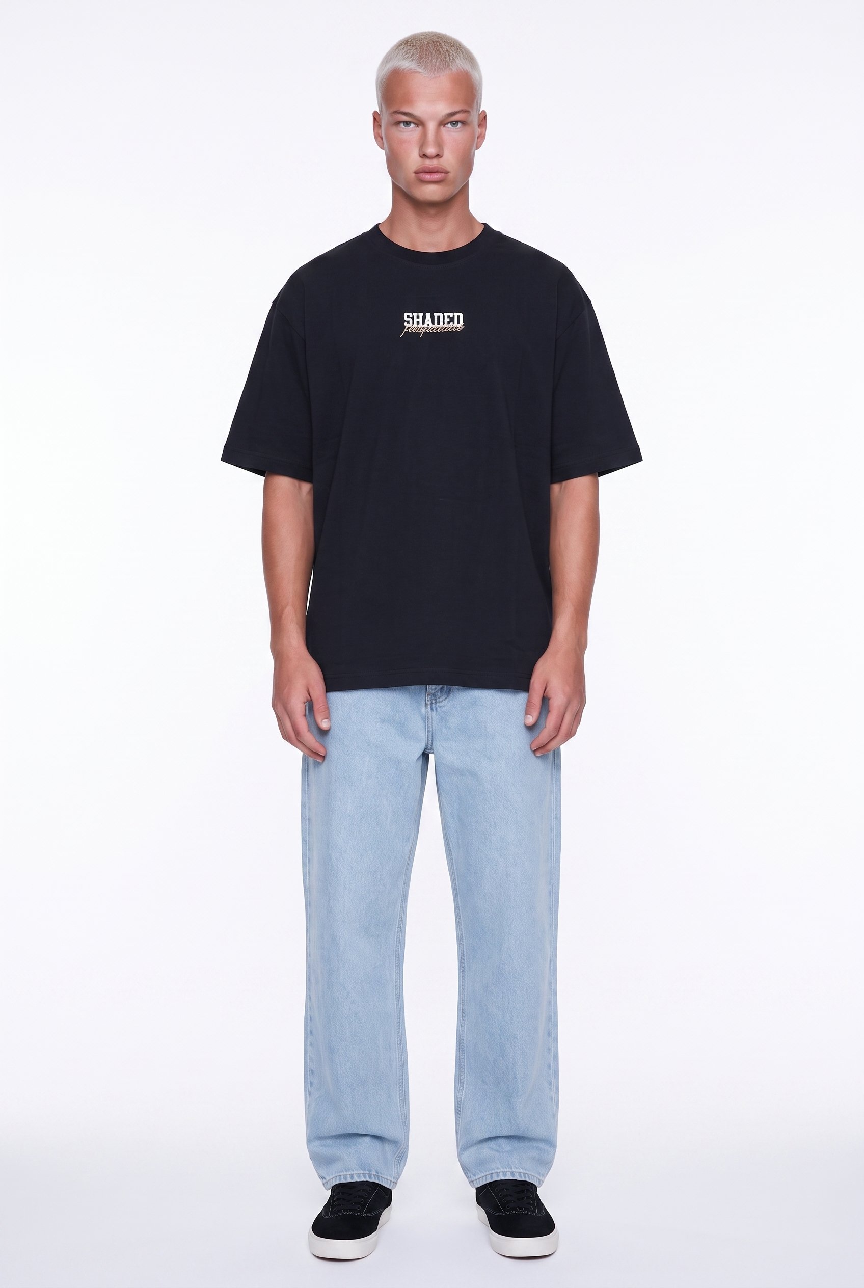 Erkek Shaded Baskılı Oversize T-Shirt Siyah