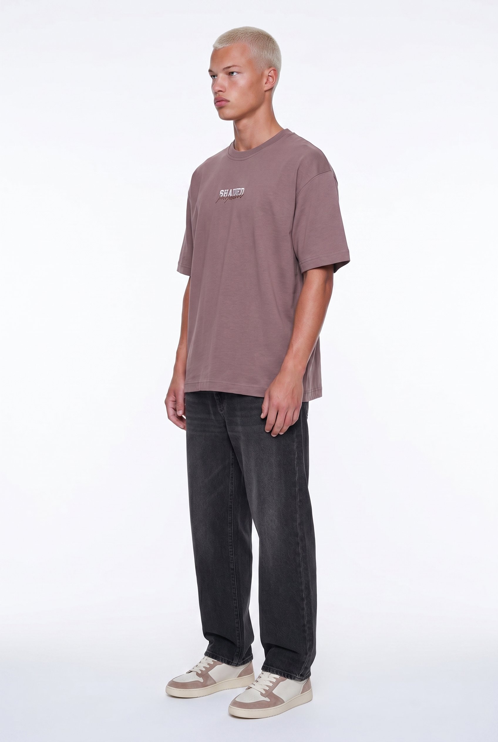 Erkek Shaded Baskılı Oversize T-Shirt Kahve