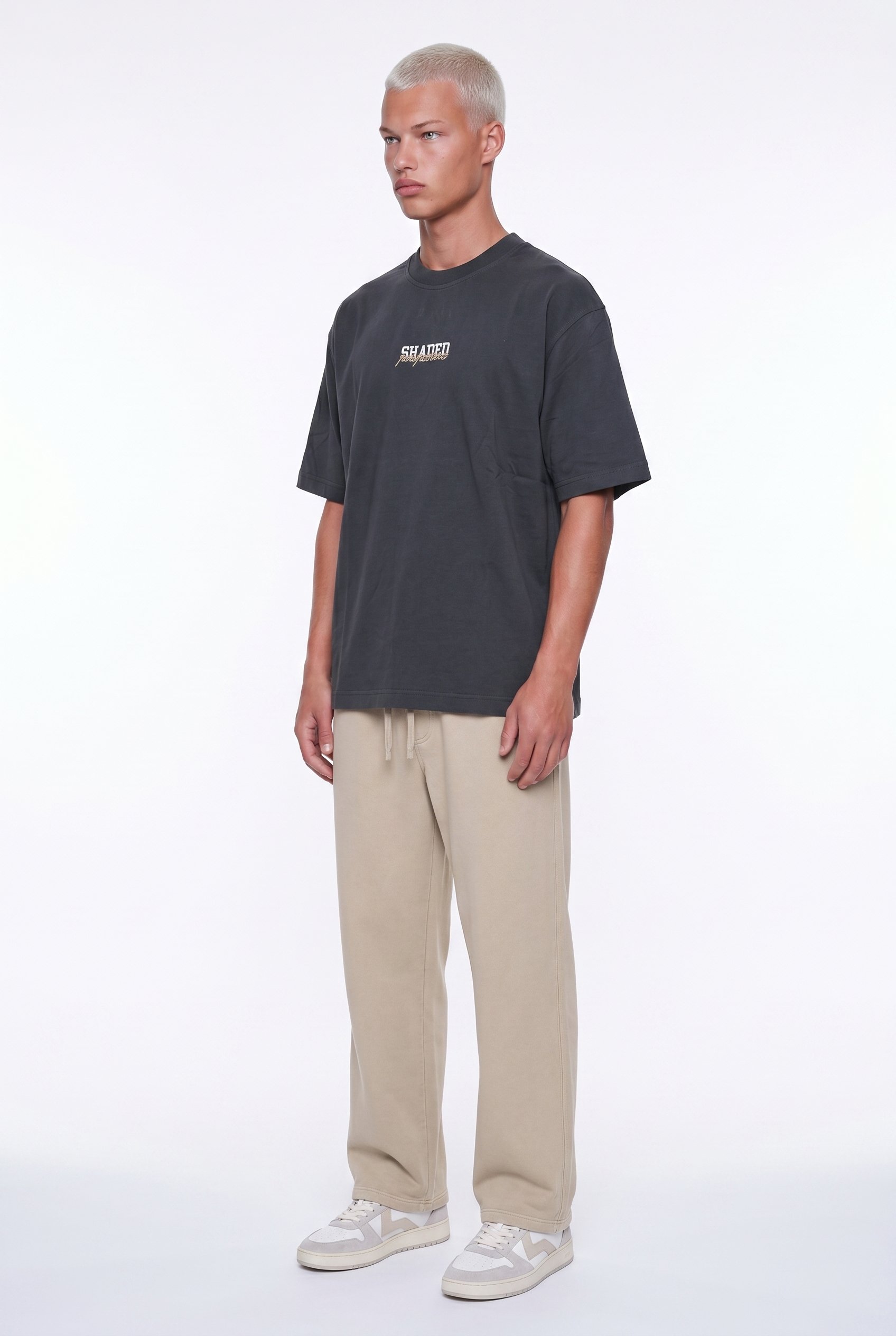 Erkek Shaded Baskılı Oversize T-Shirt Füme