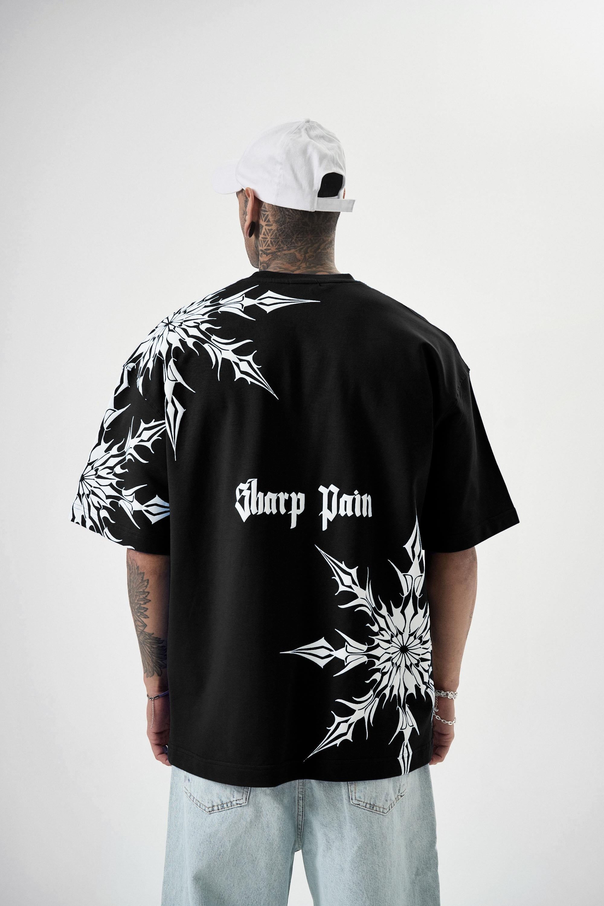 Erkek Sharp Pain Baskılı Oversize T-Shirt Siyah