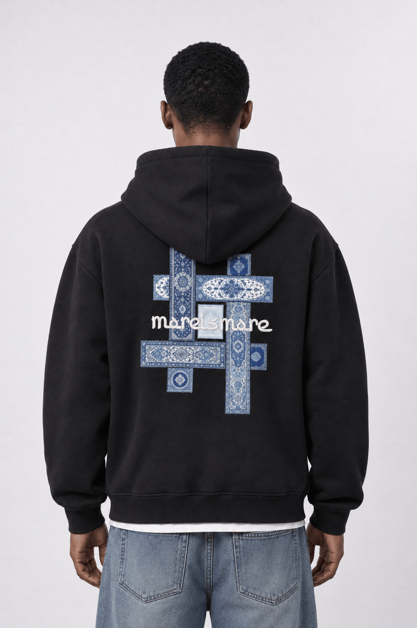 Erkek Sky Patch Detaylı Oversize Hoodie Siyah