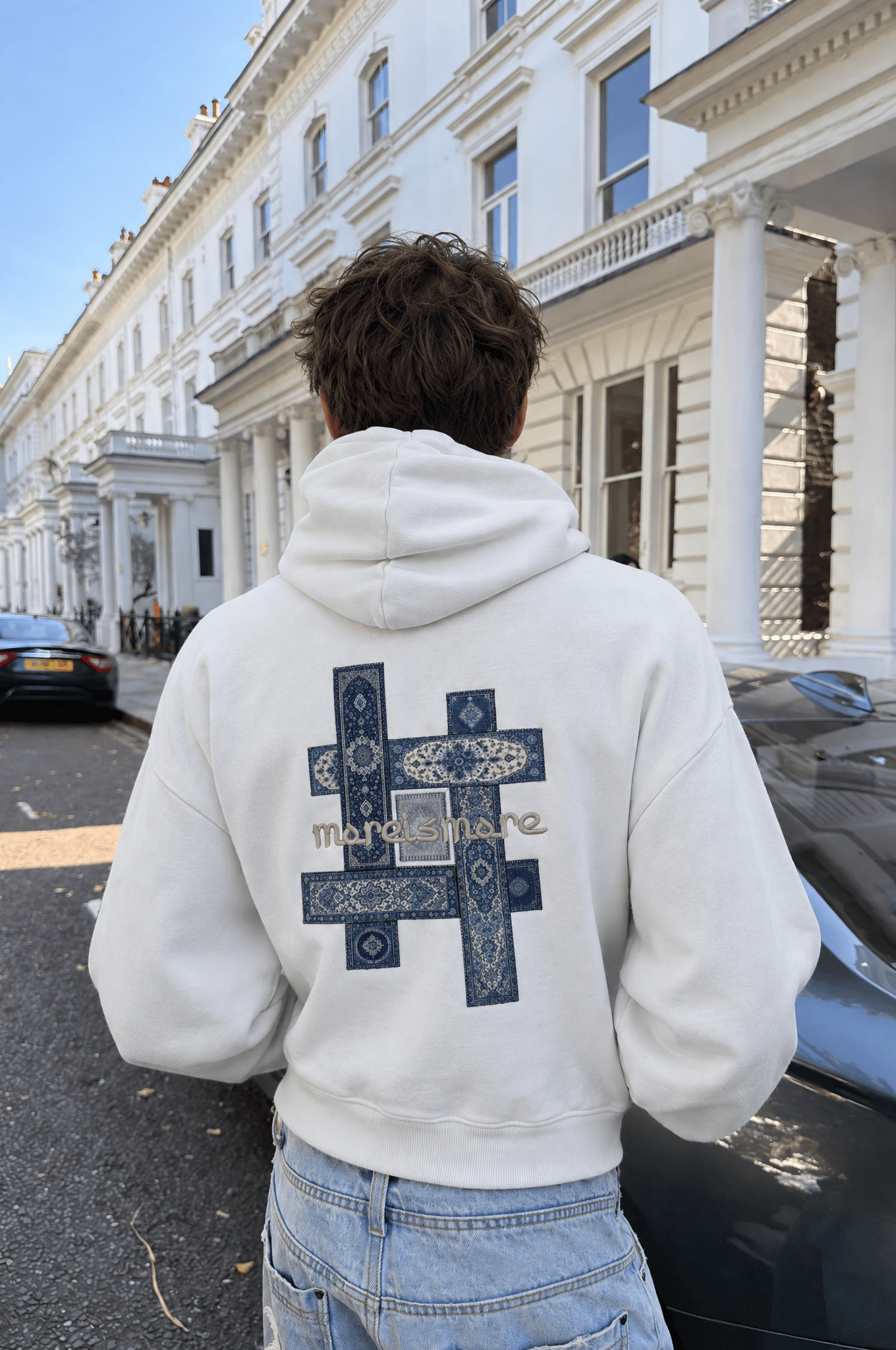 Erkek Sky Patch Detaylı Oversize Hoodie Ekru