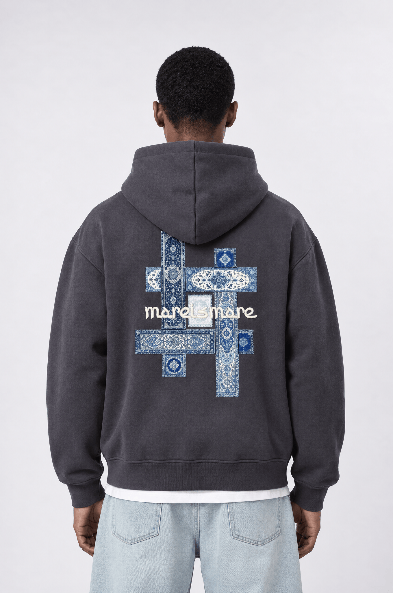 Erkek Sky Patch Detaylı Oversize Hoodie Füme