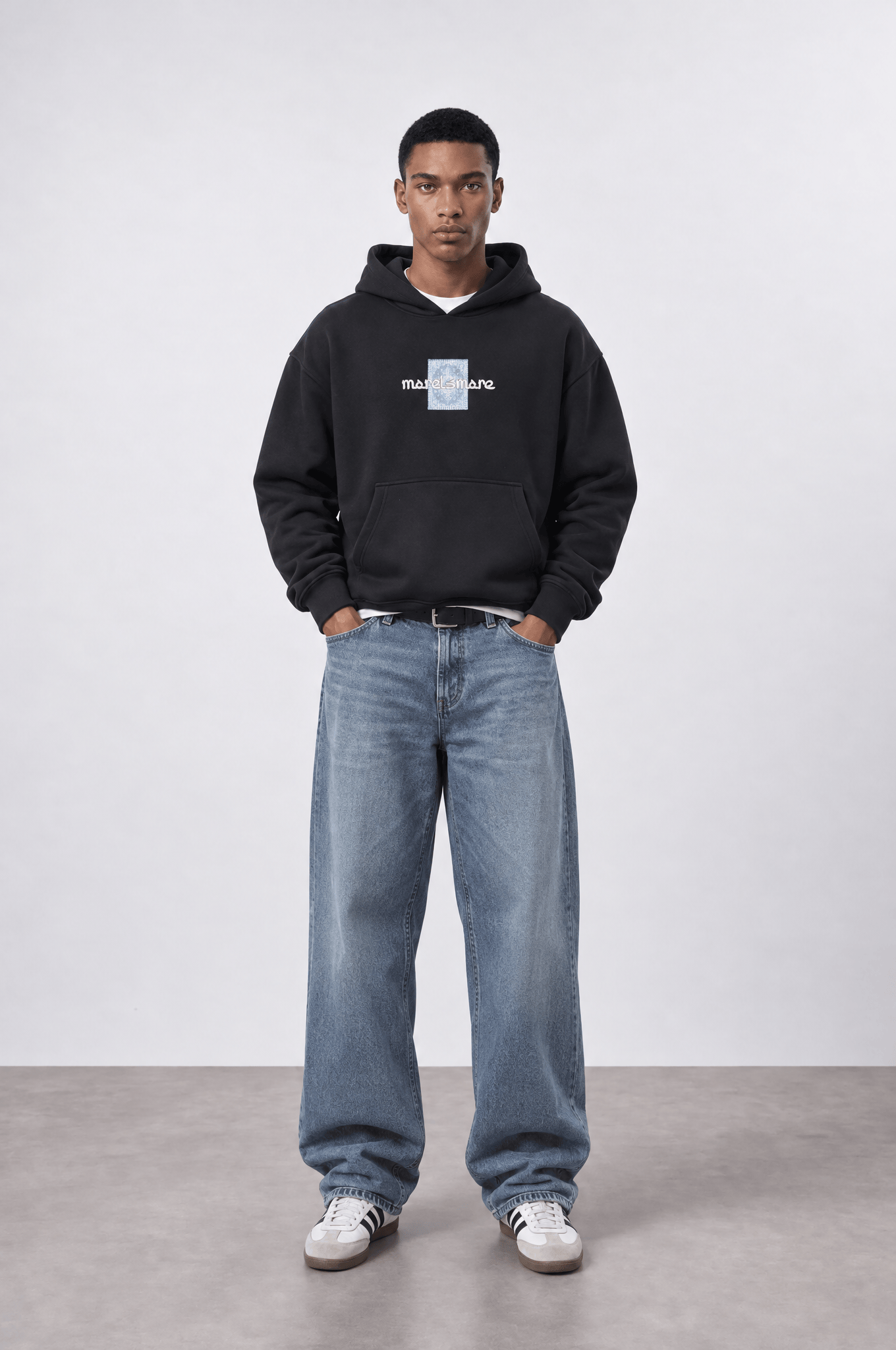 Erkek Sky Patch Detaylı Oversize Hoodie Siyah