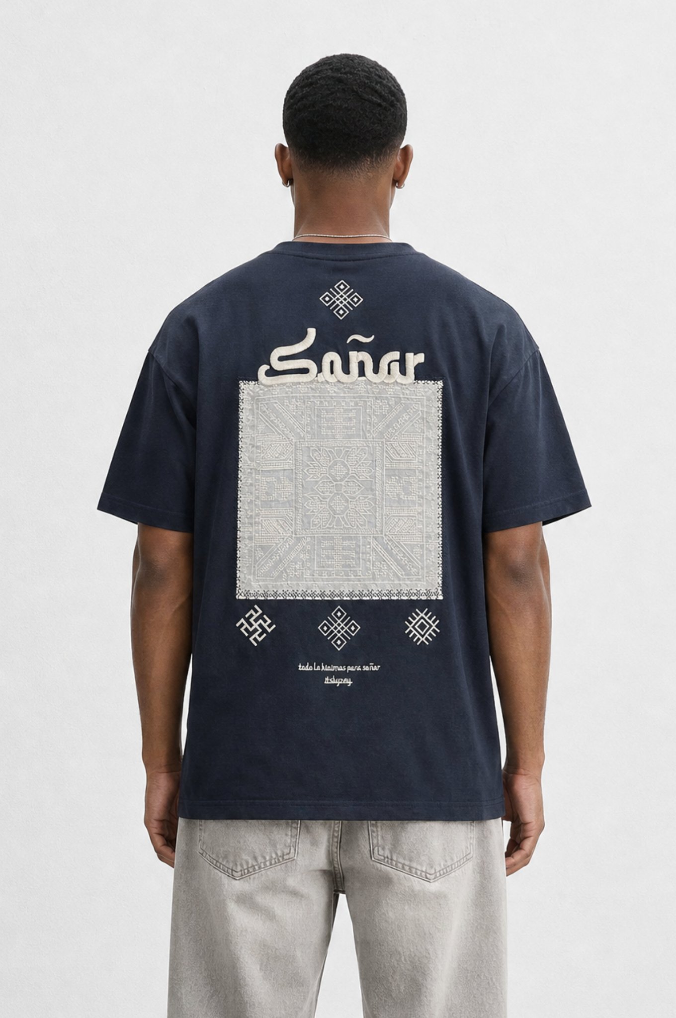 Erkek Sonar Nakış Detaylı Oversize T-Shirt Siyah