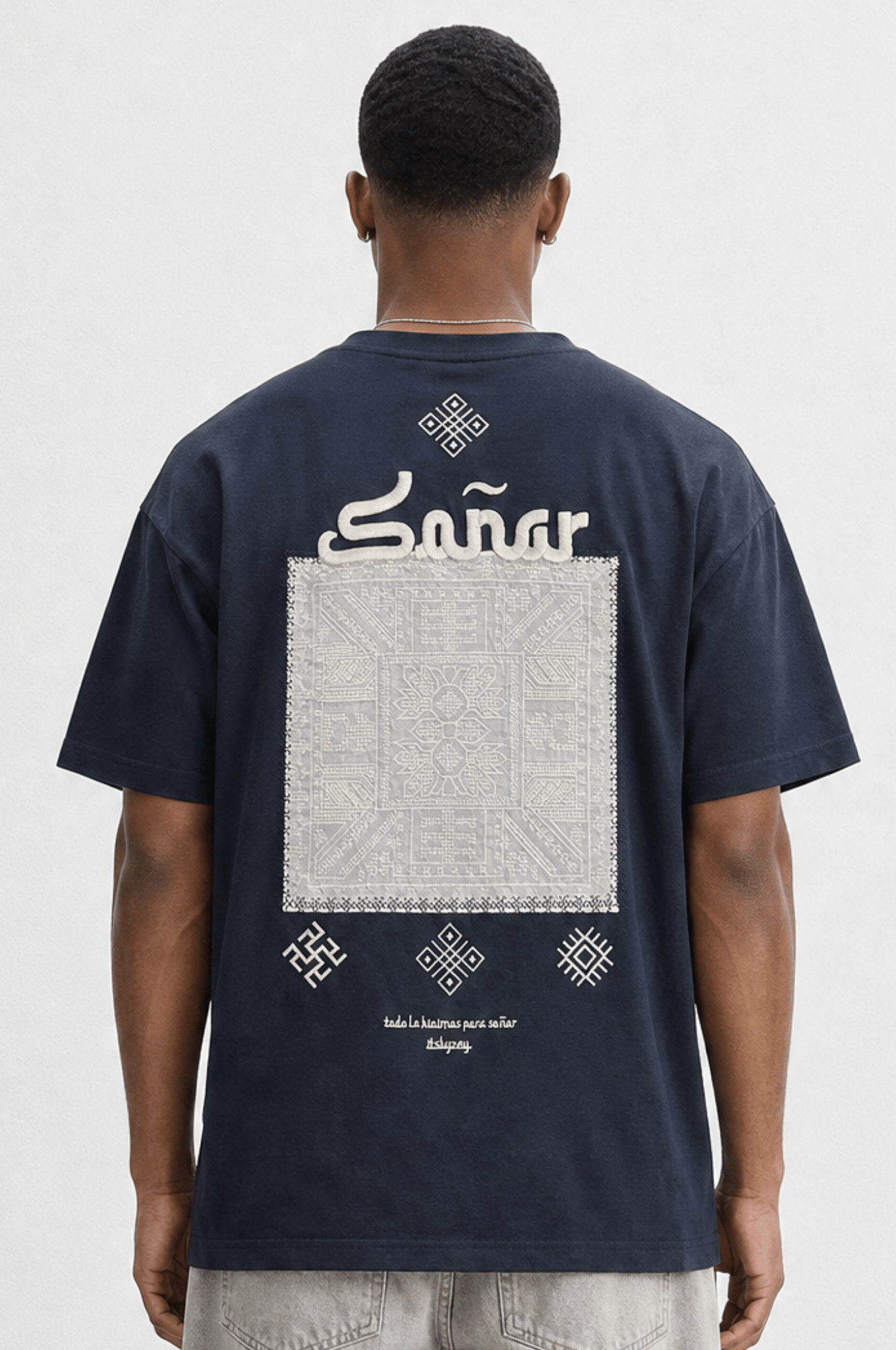 Erkek Sonar Nakış Detaylı Oversize T-Shirt Siyah