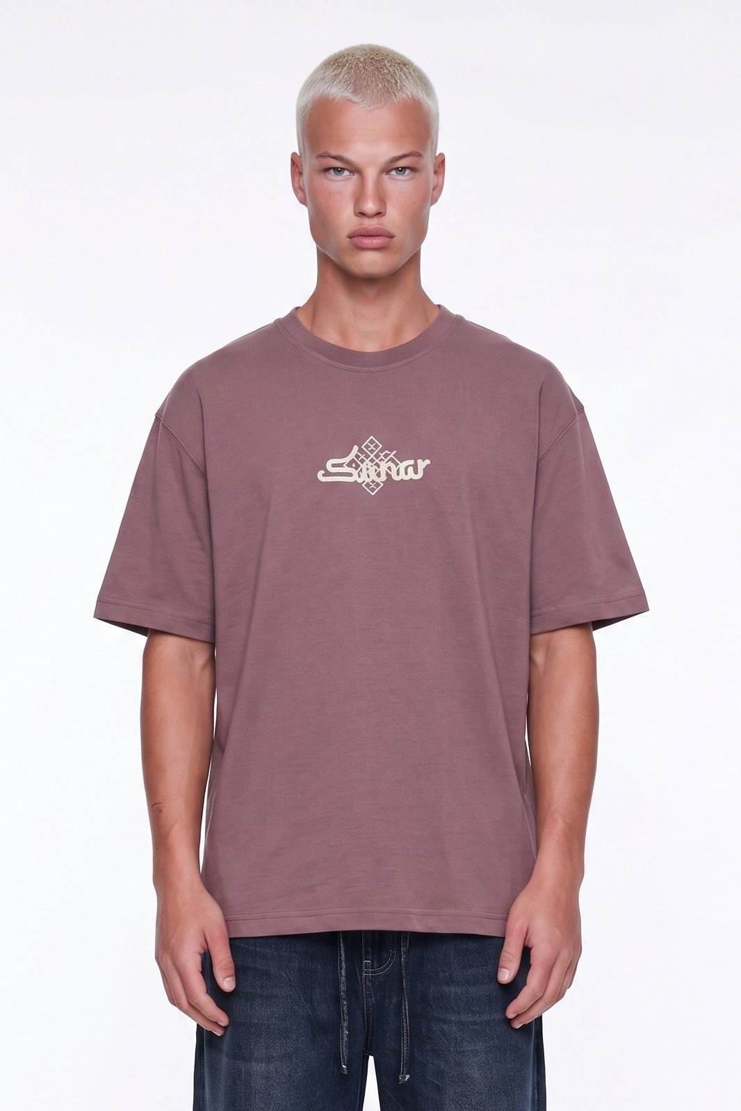 Erkek Sonar Nakış Detaylı Oversize T-Shirt Kahve