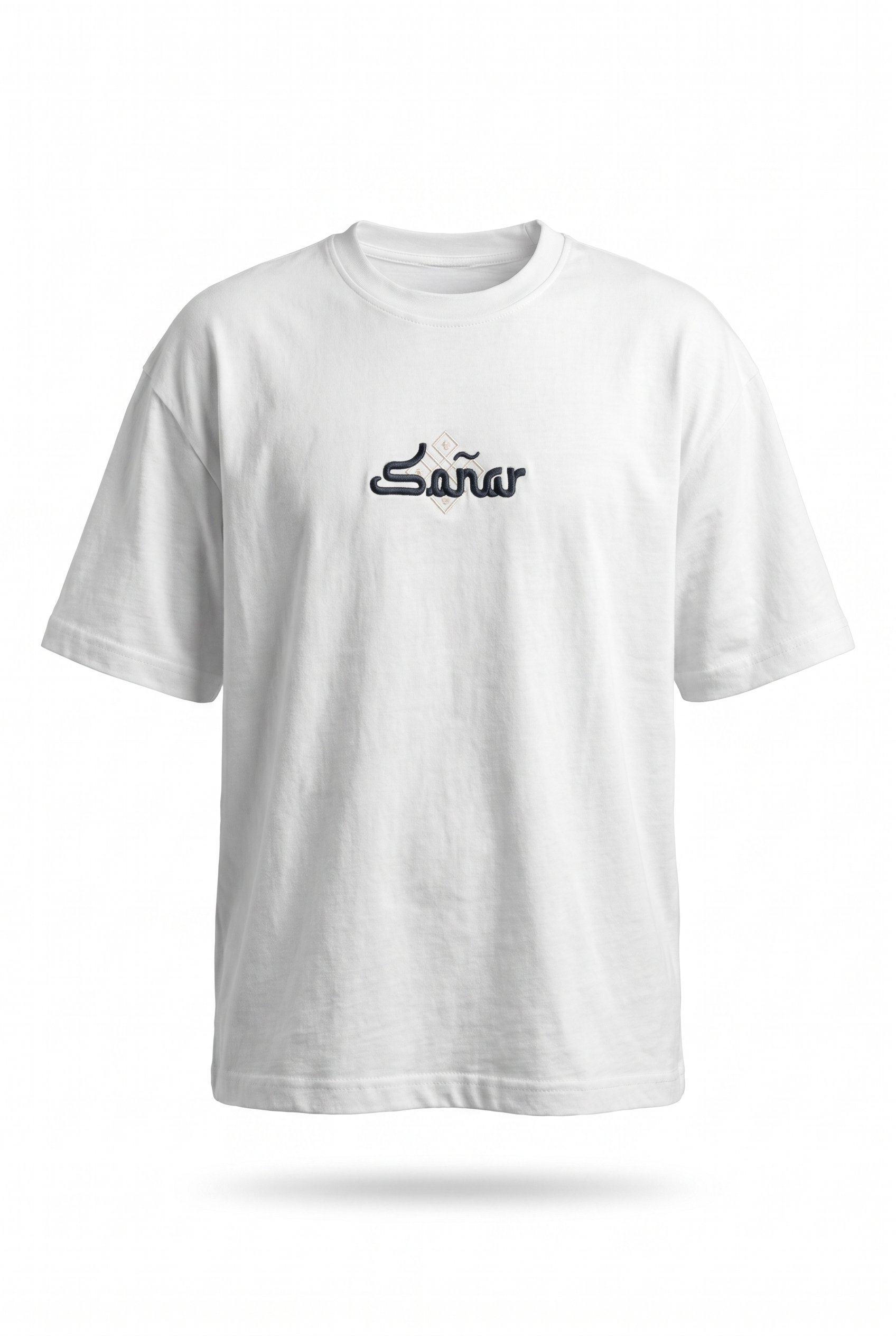 Erkek Sonar Nakış Detaylı Oversize T-Shirt Ekru