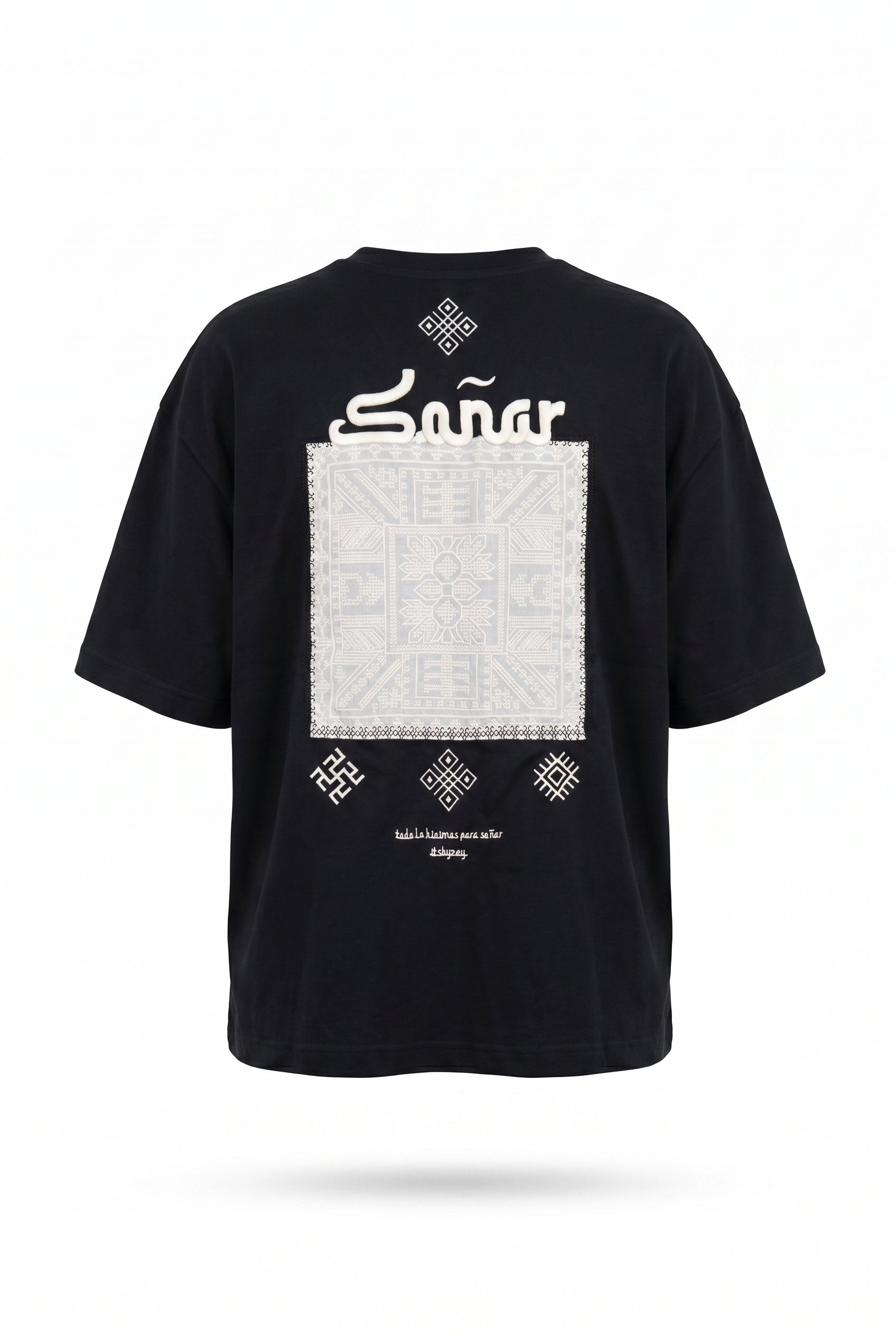 Erkek Sonar Nakış Detaylı Oversize T-Shirt Siyah
