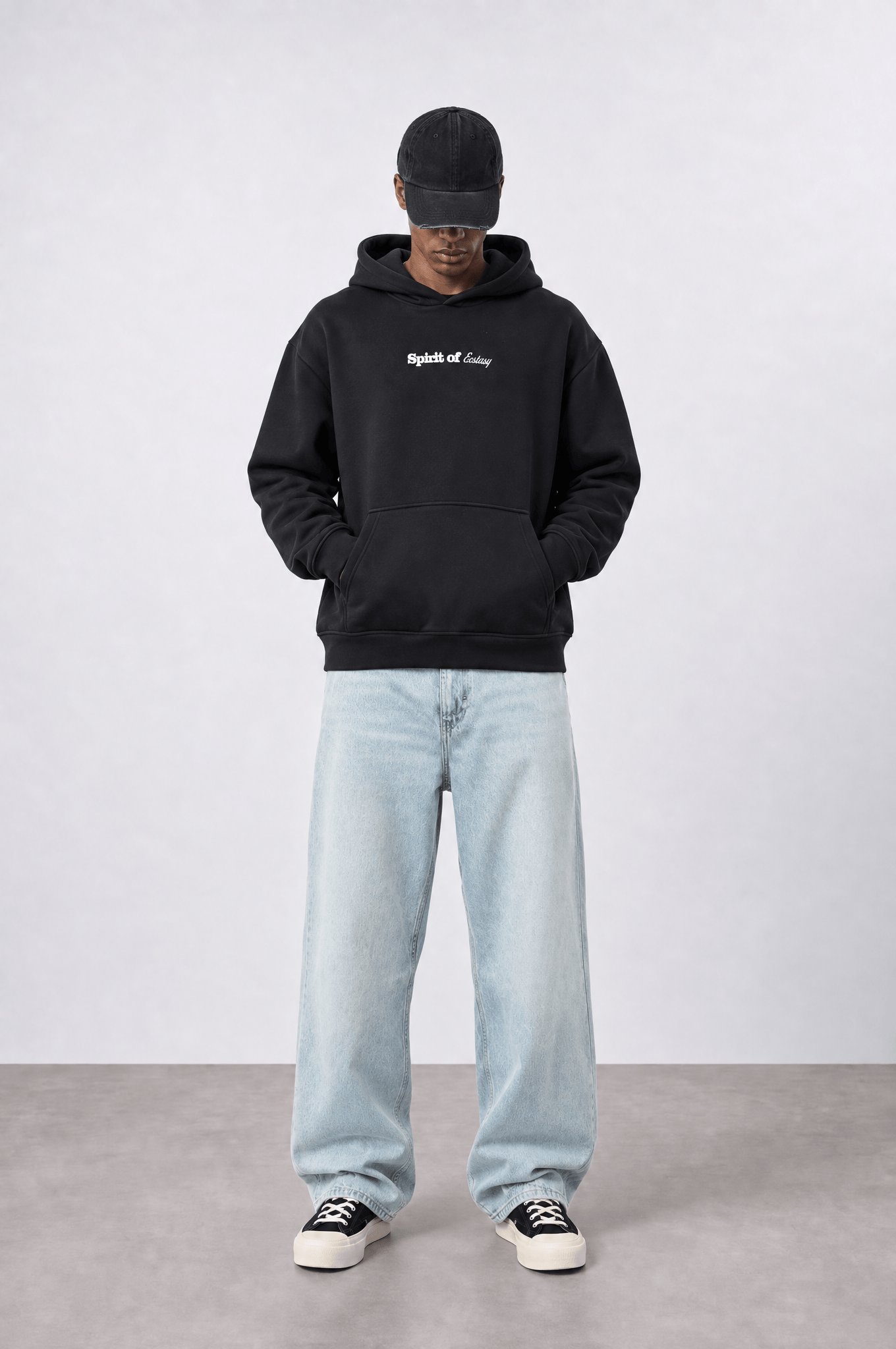 Erkek Spirit Patch Detaylı Oversize Hoodie Siyah