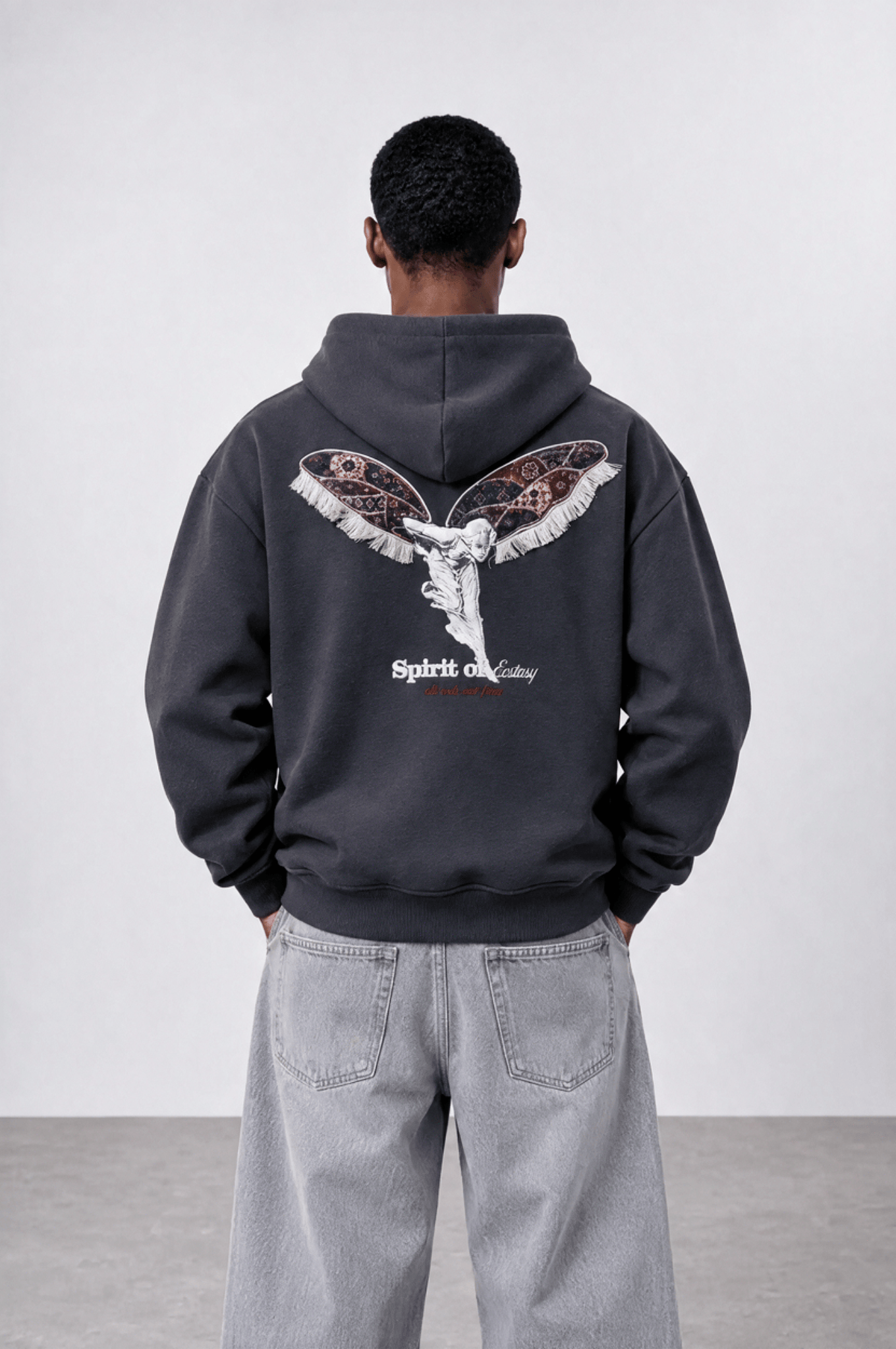 Erkek Spirit Patch Detaylı Oversize Hoodie Füme
