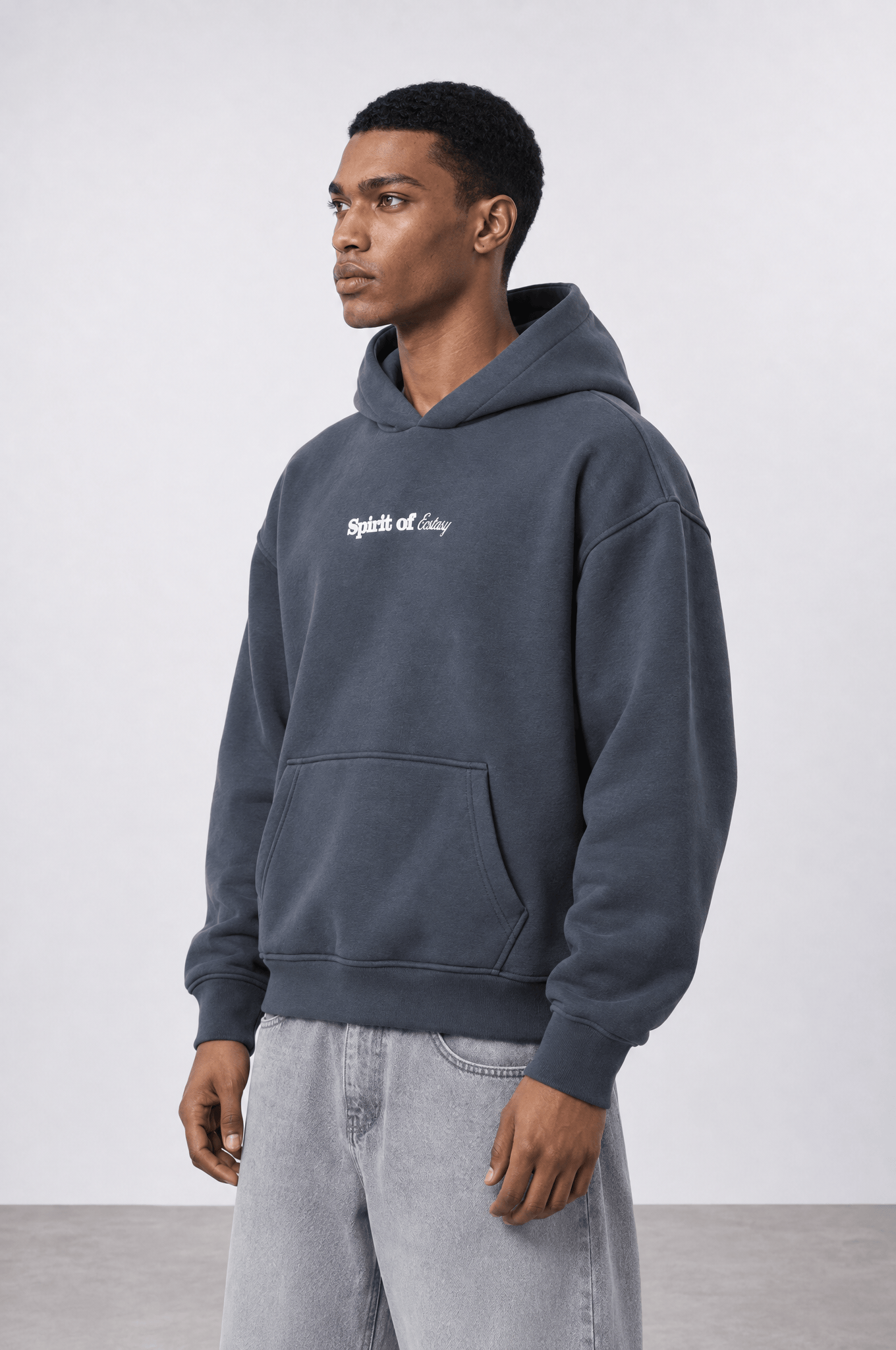 Erkek Spirit Patch Detaylı Oversize Hoodie Füme